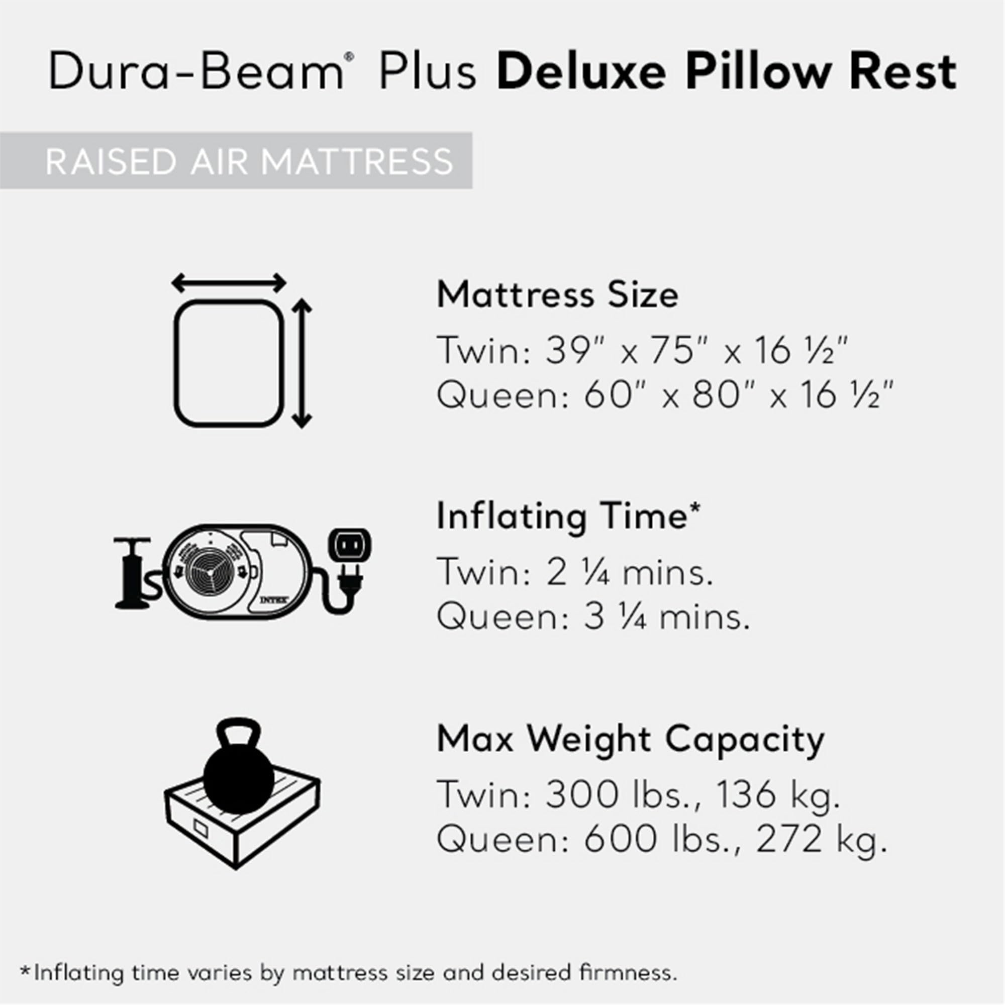 Intex Dura Beam Deluxe Pillow Raised Inflatable Air Mattress with Built-in Pump - Twin Size (2 Pack) | Velvet Fiber-Tech for Comfort | Portable Storage Case | Perfect for Camping, Guest Beds & Travel