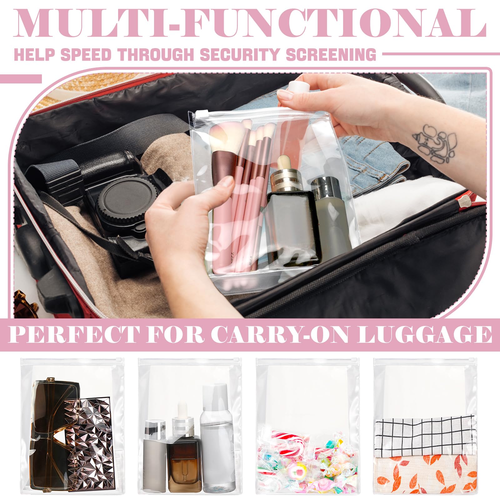 Xuniea 100 Pcs Mini Clear Makeup Bags - Waterproof PVC Travel Toiletry Organizer Pouches with Zipper - Transparent Plastic Cosmetic Bags for Women & Men (5.1 Inch) - Perfect for Travel, Gym, Camping & Daily Organization
