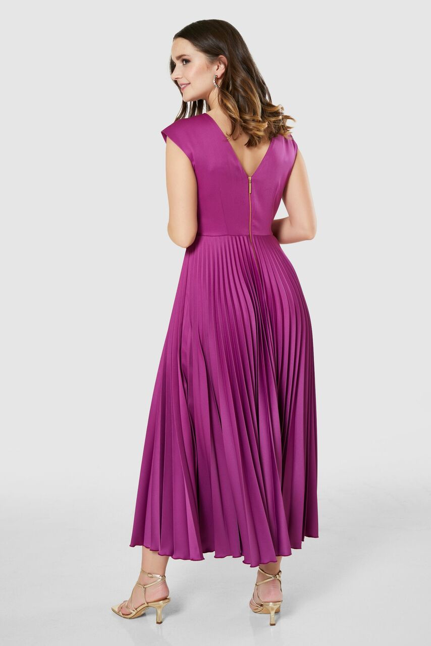 Penelope Pleated Dress for Women - Elegant Purple Midi Dress with Flowy Skirt | Perfect for Weddings, Parties & Office Wear
