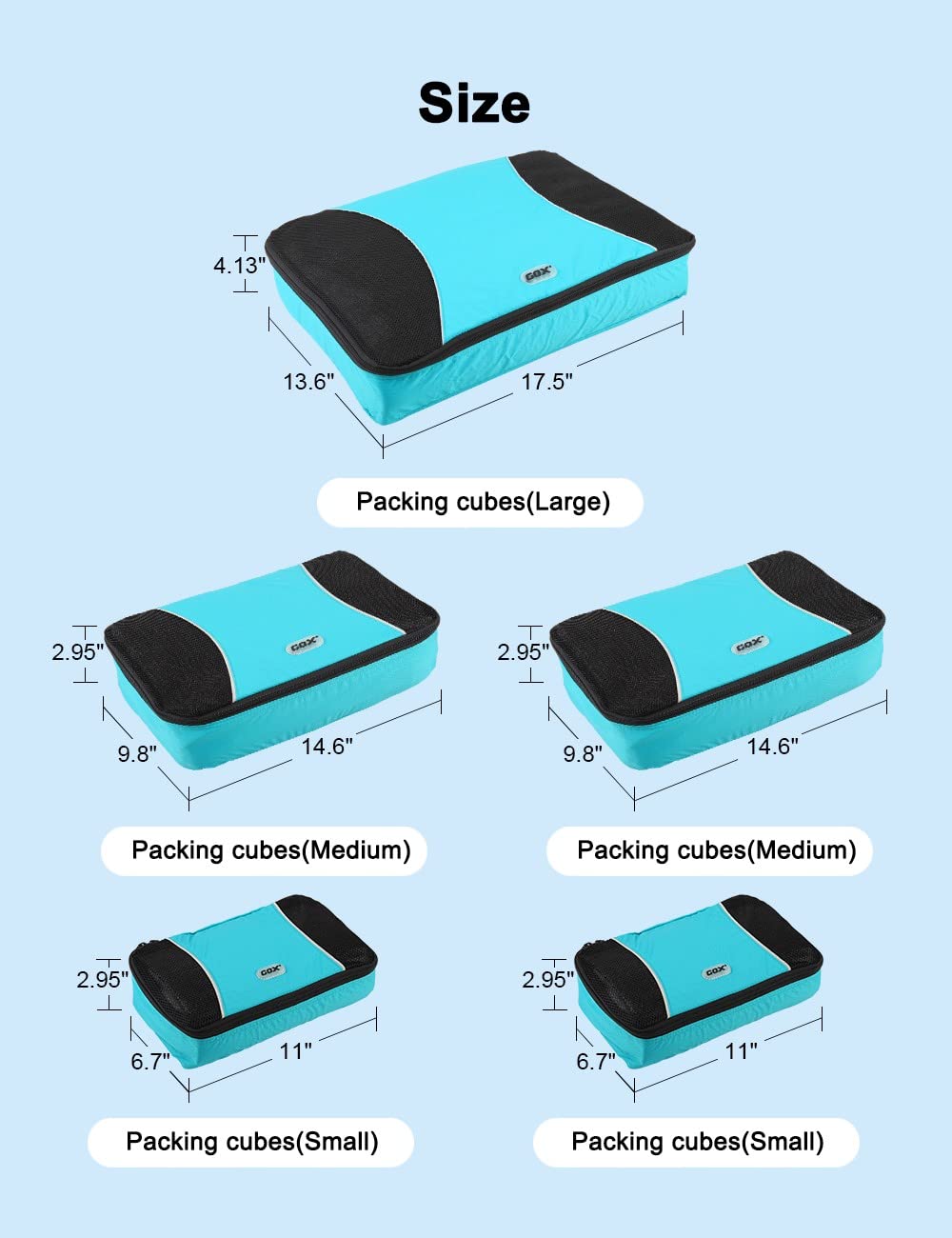 GOX Ultra Light 5-Piece Packing Cubes Set - 1 Large, 2 Medium, 2 Small Travel Luggage Organizers | Perfect for Suitcase Organization, Business Trips & Vacation Packing