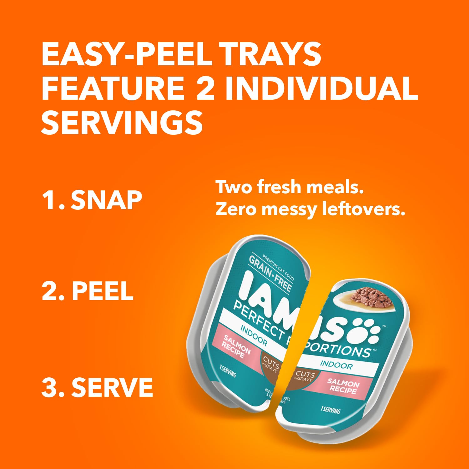 Iams Perfect Portions Indoor Adult Grain-Free Wet Cat Food Pate Variety Pack - Salmon & Tuna Recipes (12 Twin-Pack Trays, 24 Servings, 2.6 oz Each) | Easy Peel Convenience for Daily Feeding | Perfect for Picky Eaters & Sensitive Stomachs