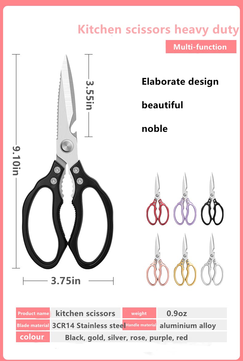 **Heavy Duty Kitchen Scissors - Sharp Stainless Steel Cooking Shears for Meat, Chicken, Fish, Poultry, Herbs & Bread - Dishwasher Safe Kitchen Accessories (Black) - Perfect for Meal Prep, Butchering & Food Trimming**