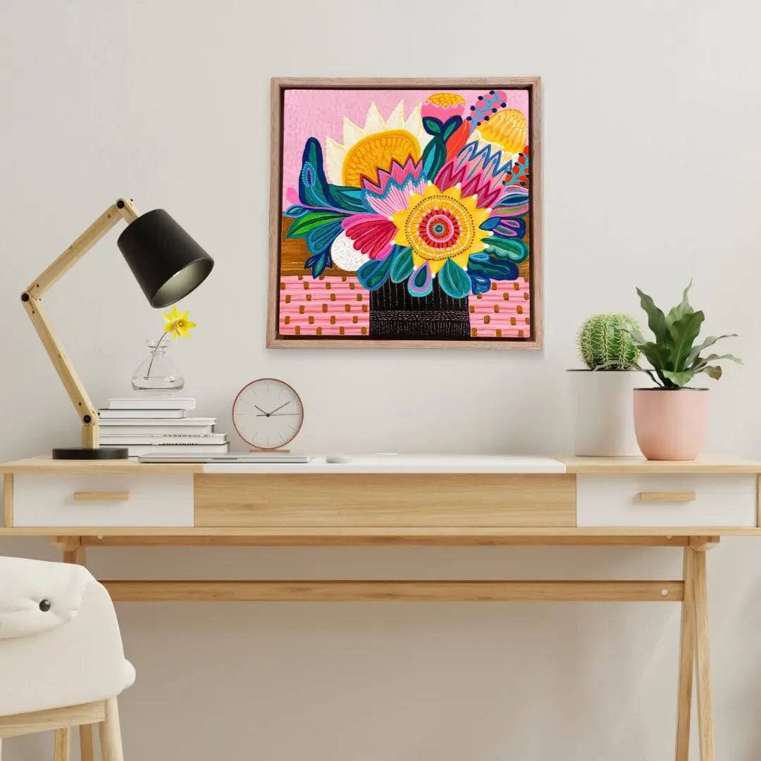 Sunflower & Proteas Original Handmade Painting - Floral Wall Art for Home Decor, Living Room, Bedroom & Office