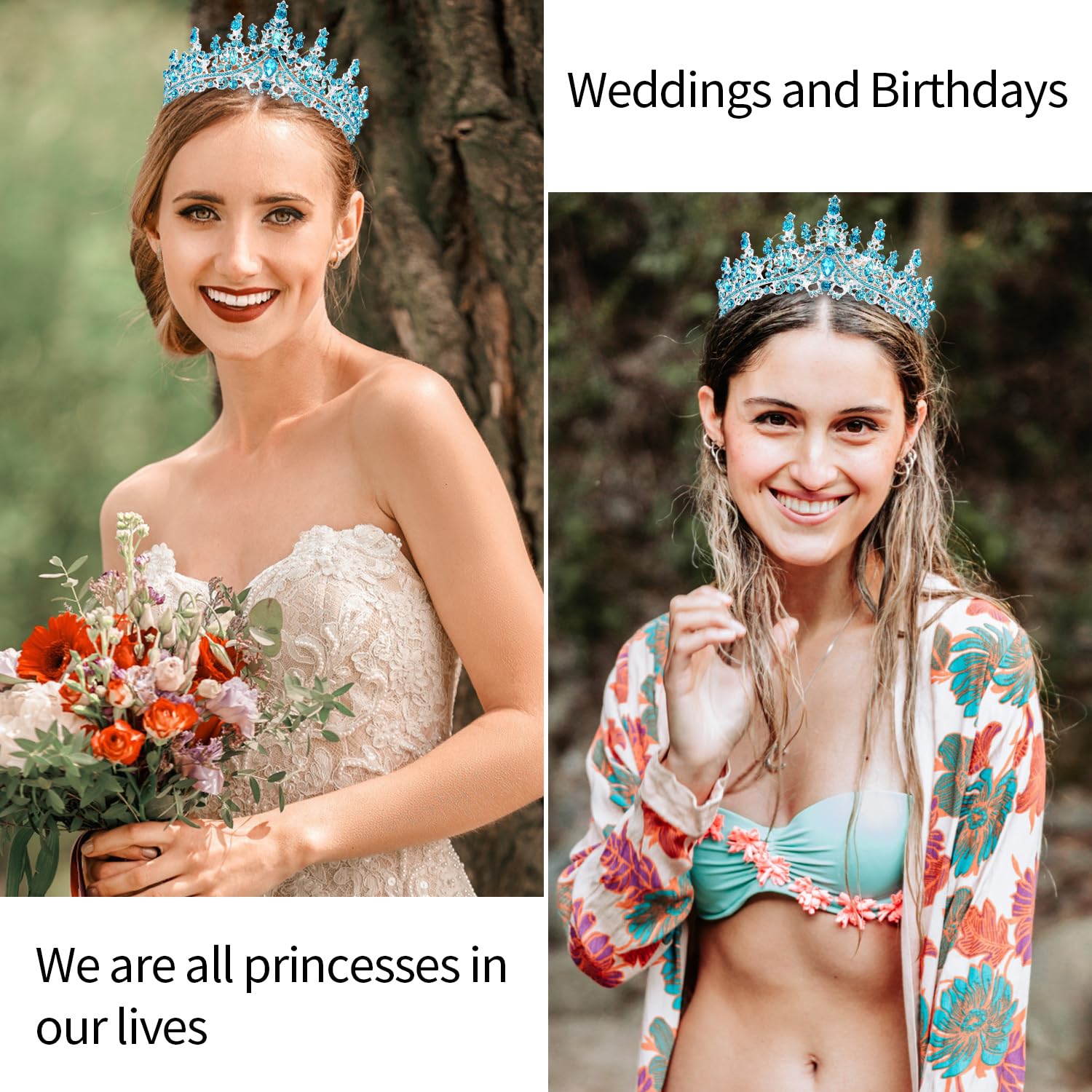 Blue Crystal Birthday Queen Tiara Crown for Women & Girls – Elegant Princess Headband with Combs | Perfect for Birthday Parties, Pageants, Prom, Weddings & Special Occasions | Great Gift for Mom, Daughter & Friends