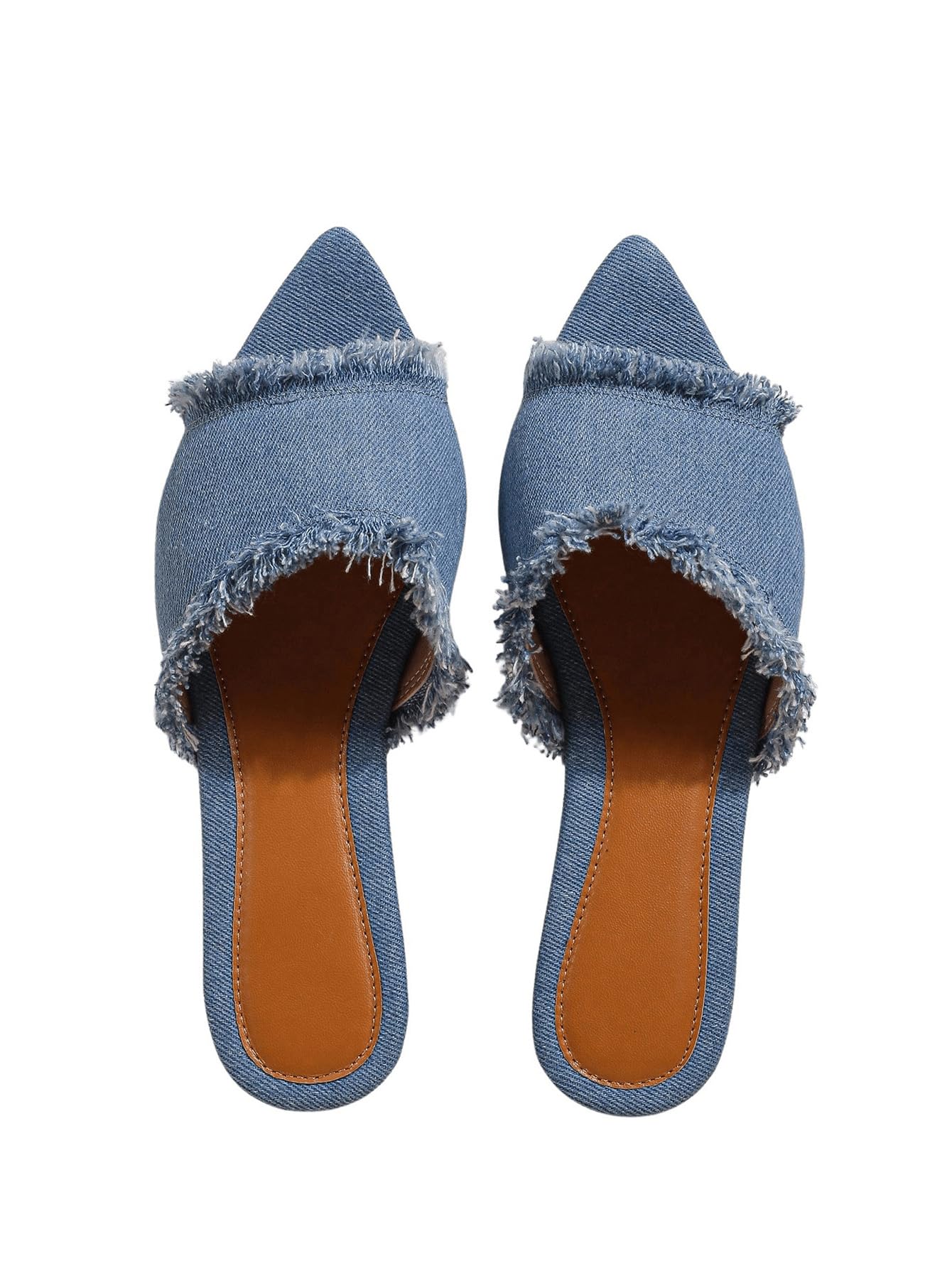 Verdusa Women's Pointed Toe Denim Flat Sandals - Slip On Open Toe Summer Shoes for Casual Wear, Beach & Outdoor Activities