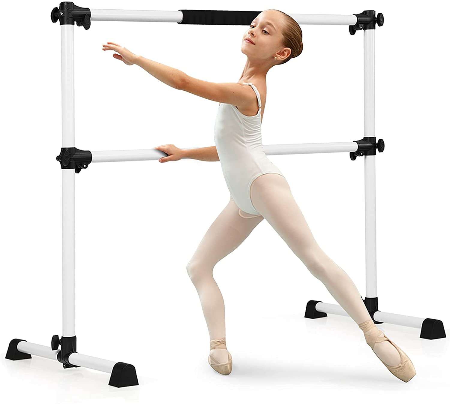 Costzon 4ft Adjustable Height Portable Ballet Barre - Freestanding Double Dance Bar with Foam Pads for Stretching | Home Gym & Fitness Equipment for Kids & Adults | Perfect for Ballet Practice, Yoga Stretching & Home Workouts