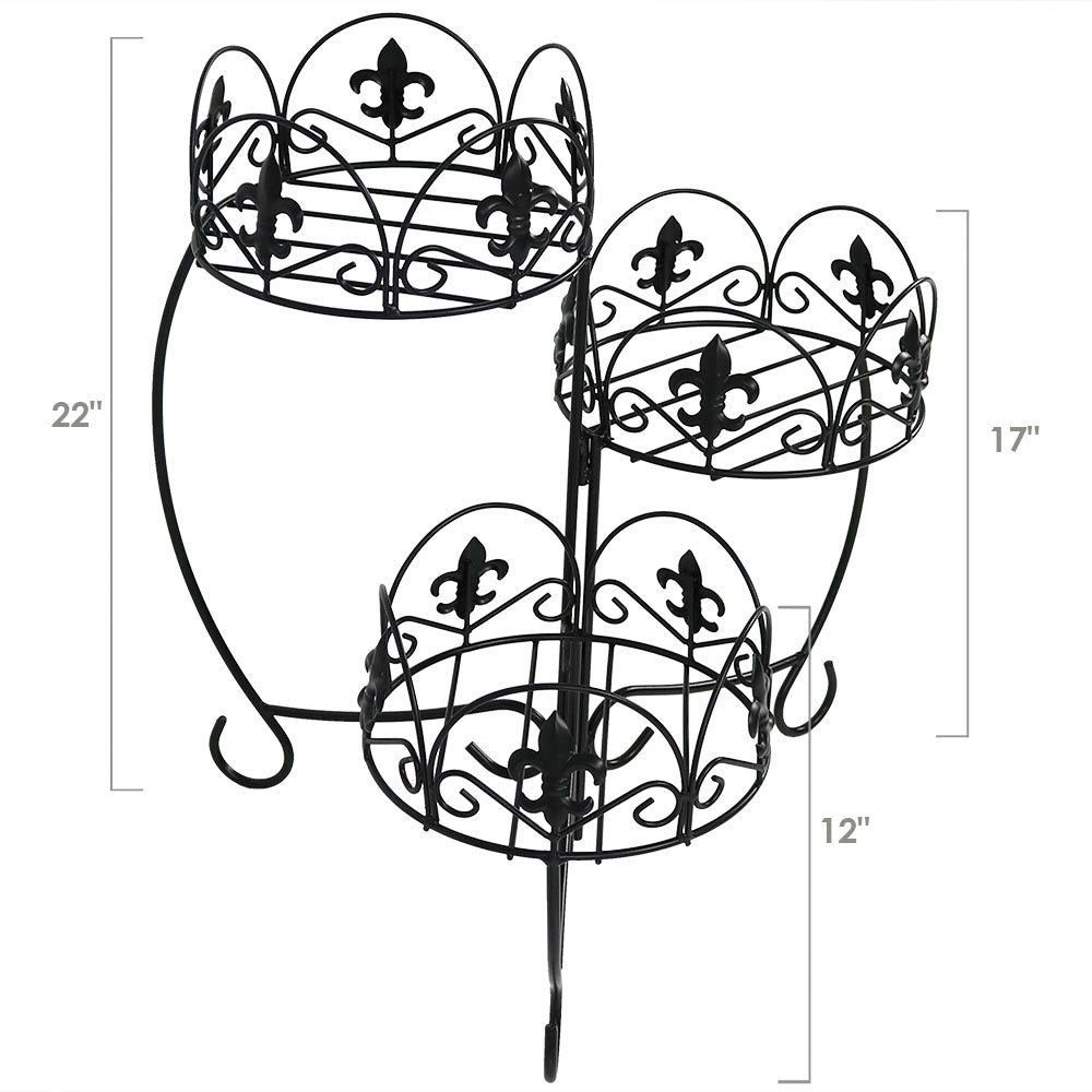 French Lily Design 3-Tiered Plant Stand Set of 2 - Indoor/Outdoor Flower Pot Holder for Patio, Garden & Home Decor