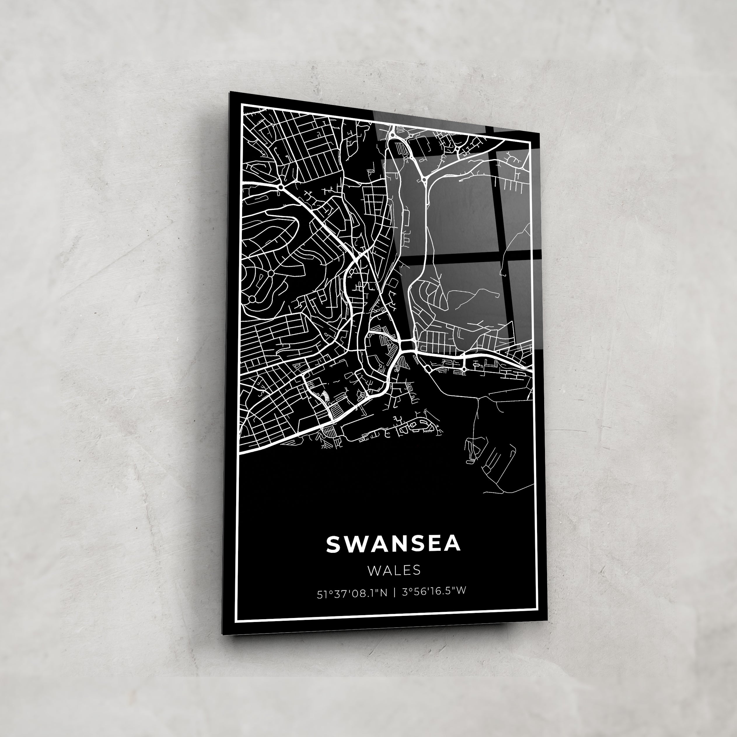 Swansea City Map Glass Wall Art - Elegant Home Decor for Living Room, Office & Gifts - Perfect for Wales Lovers & Travel Enthusiasts