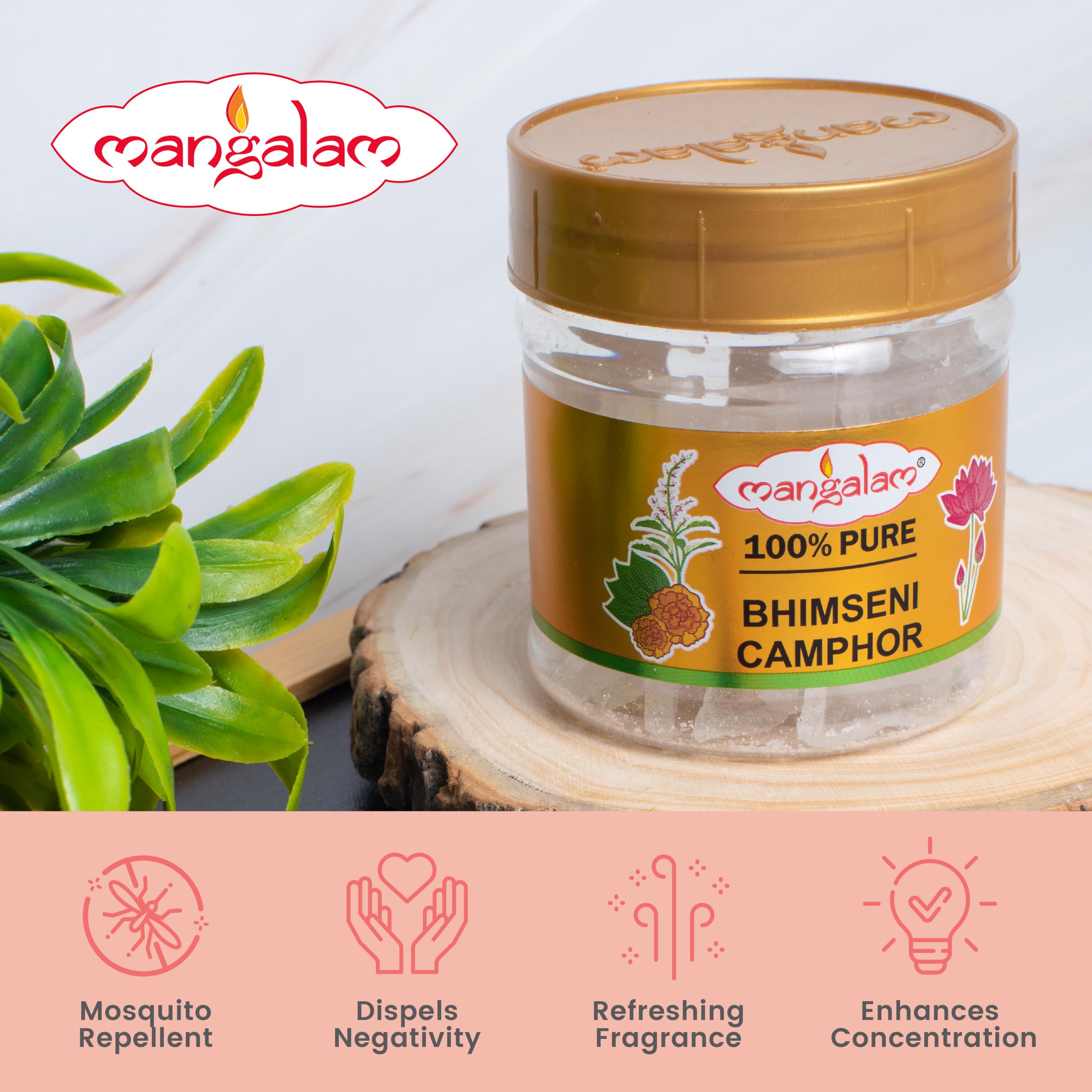 Pure Bhimseni Camphor 100g Jar | 100% Organic & Natural | Puja, Aromatherapy, Meditation, Home Fragrance | Long-Lasting Sweet Scent for Spiritual Ceremonies, Stress Relief & Air Purification