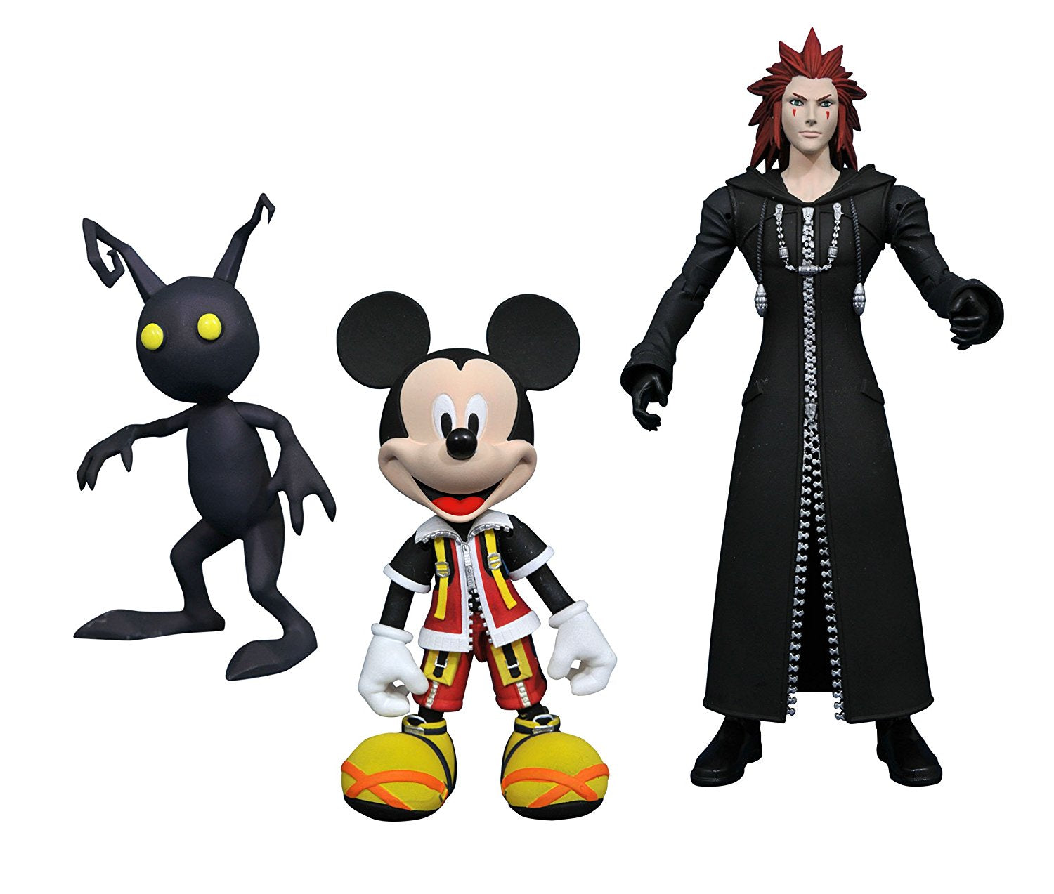 Diamond Kingdom Hearts Select Mickey, Axel & Shadow Action Figure Set - 3-Piece Collectible Toy for Disney Fans, Cosplay & Display