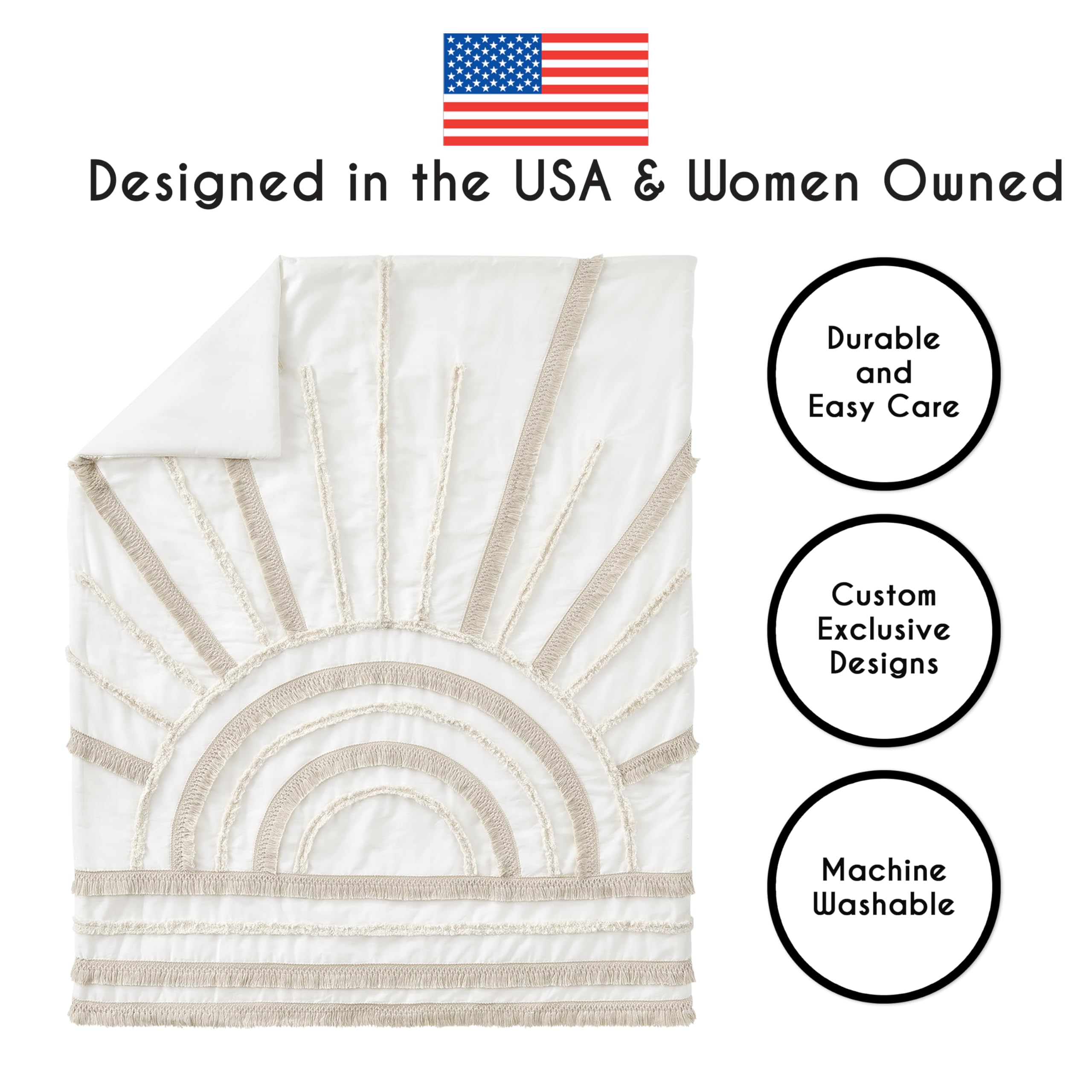Sweet Jojo Designs 4-Piece Baby Crib Bedding Set - Boho Chic Sun Cotton for Boys & Girls, Neutral Nursery Set with Blanket, Fitted Sheet, Skirt & Diaper Stacker (Ivory, Modern Farmhouse) - Perfect for Newborns, Infants & Nursery Decor