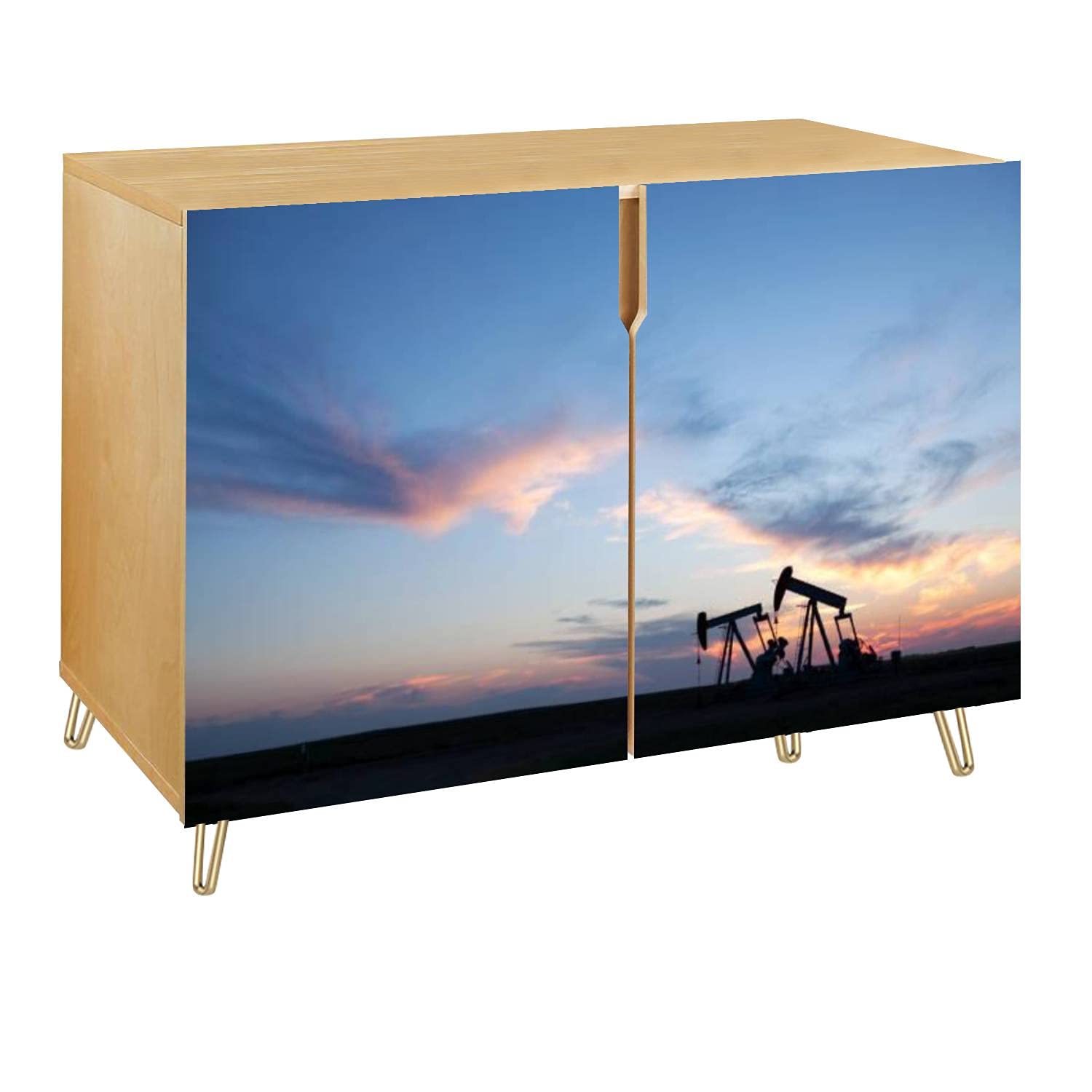 Prairie Oil Saskatchewan Canada Wooden Door Accent Cabinet - 2 Door Storage Table, Bar Cabinet & TV Stand for Entryway, Kitchen, Living Room & Hallway | Rustic Home Decor & Furniture for Dining Room, Bedroom & Office