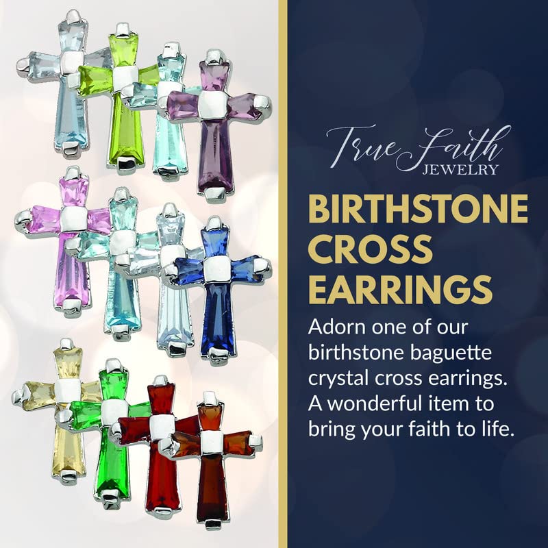 True Faith Jewelry Sterling Silver April Birthstone Crystal Cross Earrings - 3/8 Inch Dainty Studs for Women, Perfect Gift for Easter, Baptism & Mother's Day