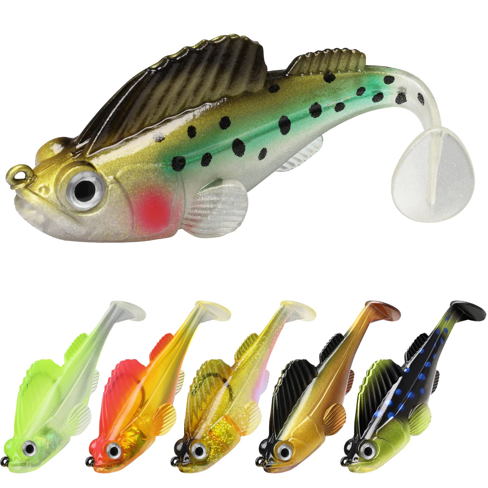 GOTOUR Pre-Rigged Jig Head Fishing Lures - Weedless Soft Jointed Swimbaits for Bass, Walleye & Shad - Freshwater & Saltwater Fishing Baits with Spinner - Perfect for Casting, Trolling & Shore Fishing