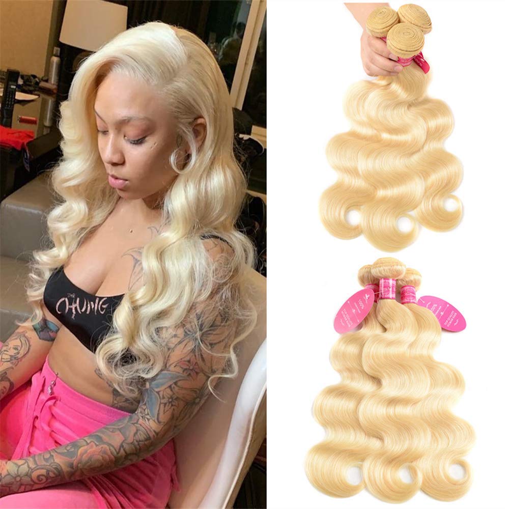 Yisea Brazilian 613 Body Wave 3 Bundles 300g 9A Unprocessed Virgin Hair - 100% Human Hair Extensions for Women - Natural 613 Blonde Body Wave Weave - 10 10 10 Mixed Length - Perfect for Daily Styling, Parties & Special Occasions