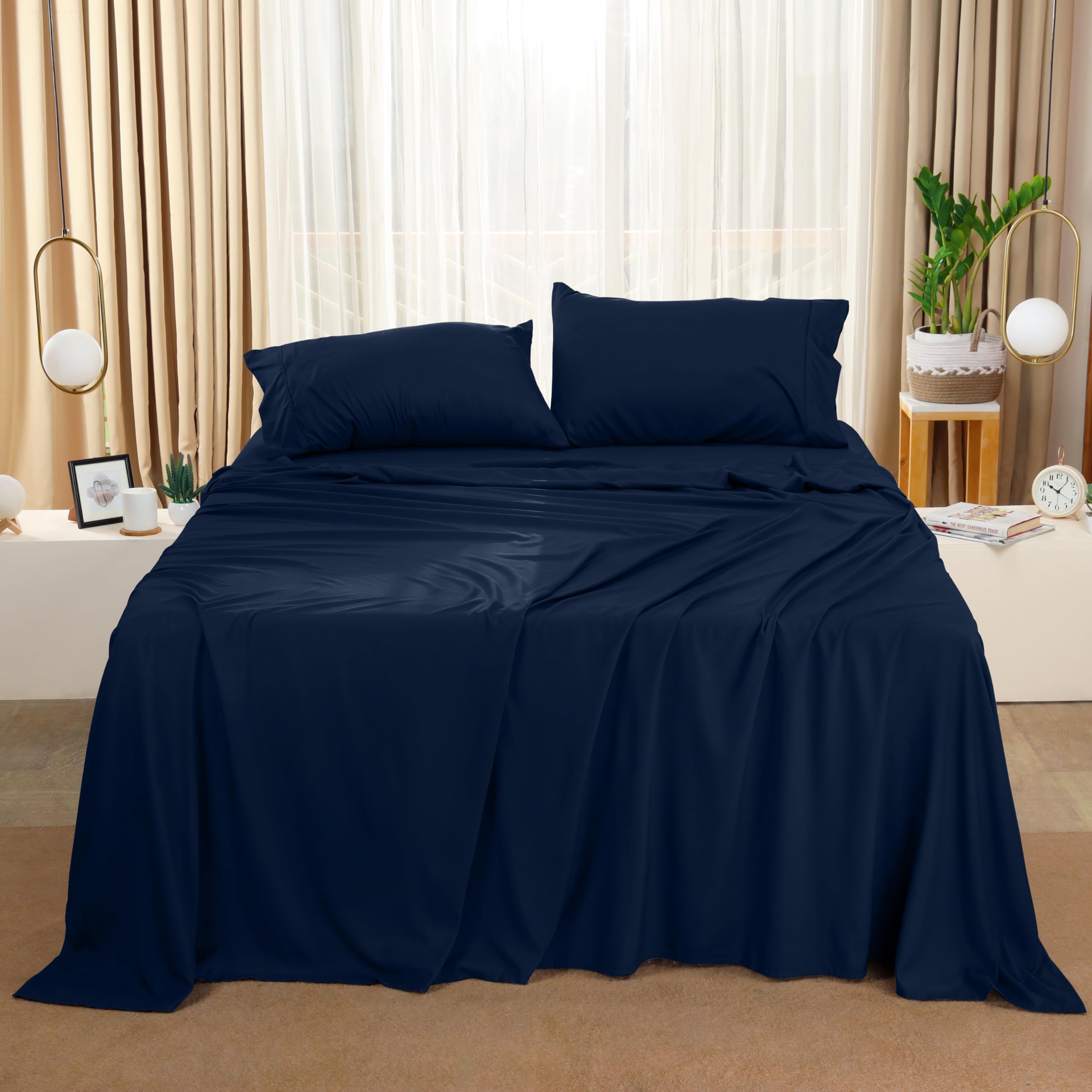 Utopia Bedding 4-Piece Full Size Sheet Set - Soft Brushed Microfiber Bed Sheets - Shrink & Fade Resistant - Easy Care (Navy Blue) - Perfect for Guest Rooms, Dorms & Cozy Bedrooms