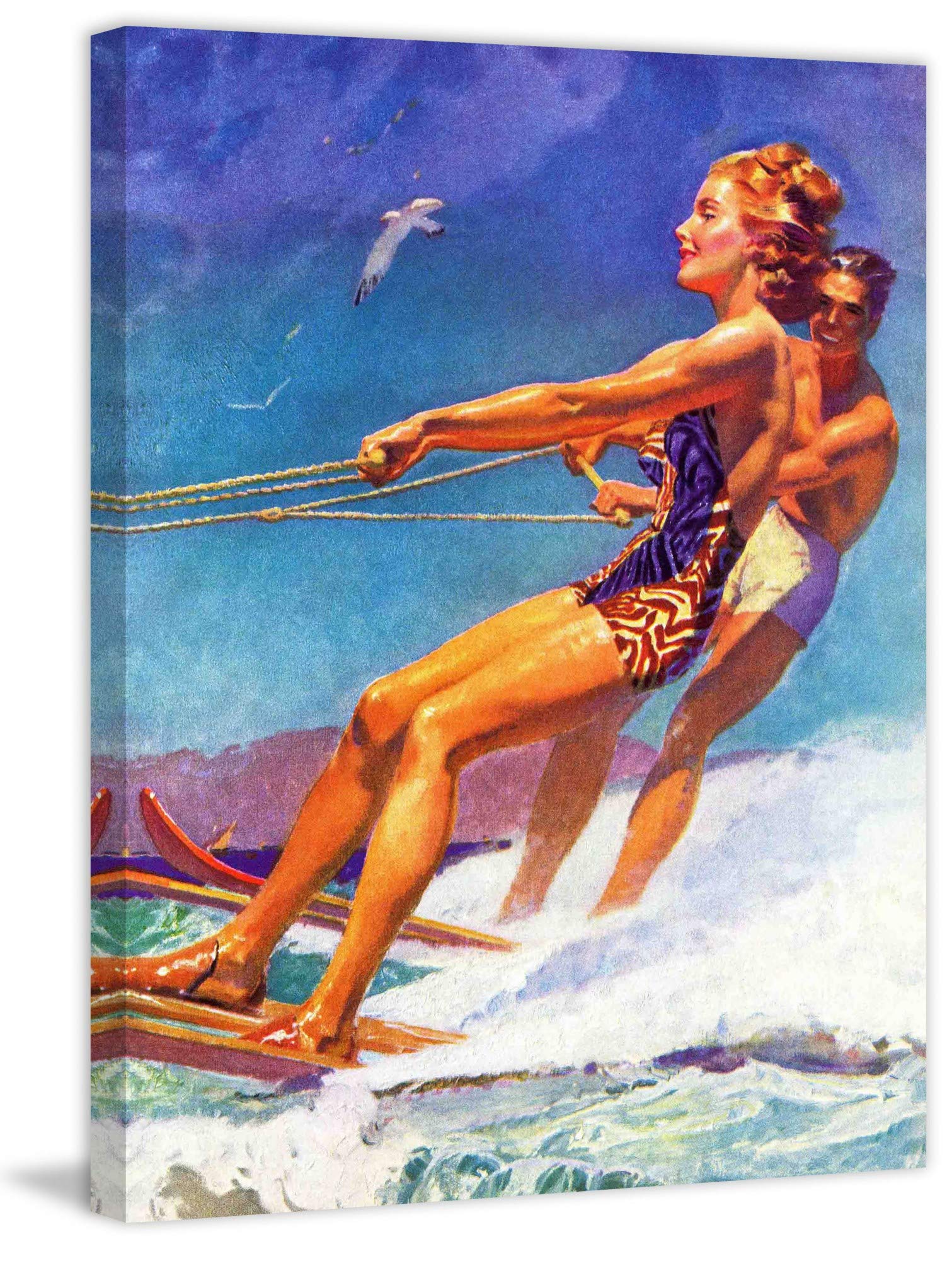 Handmade Water Skier Canvas Art Print - 24x31 Inch Wall Decor for Living Room, Bedroom & Office - Marmont Hill Painting