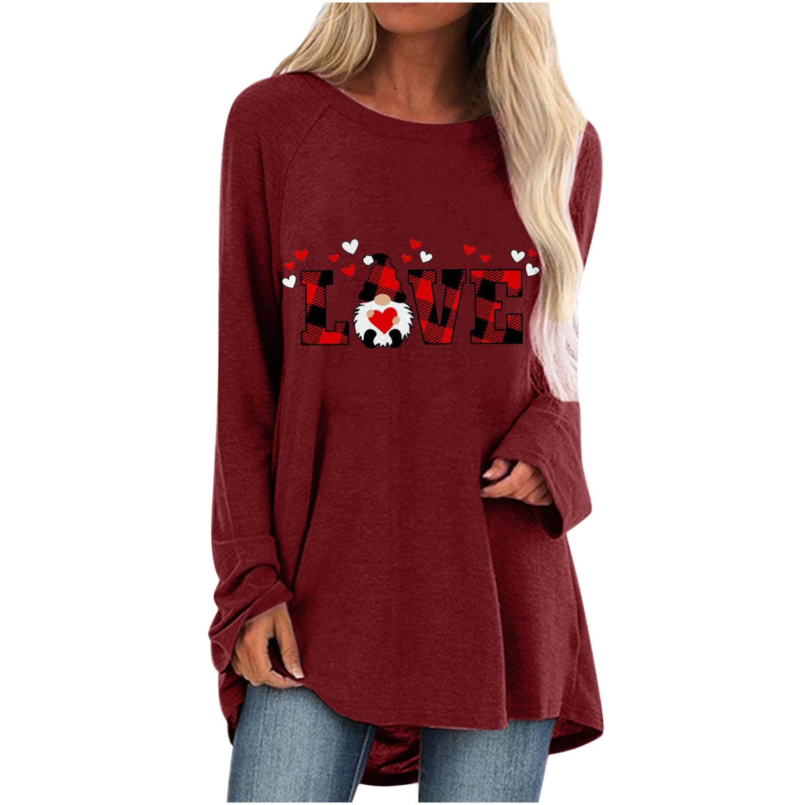 Valentine's Day Women's Casual Loose Long Sleeve Crewneck Sweatshirt - Comfortable Pullover Top for Date Night, Gift Giving & Everyday Wear