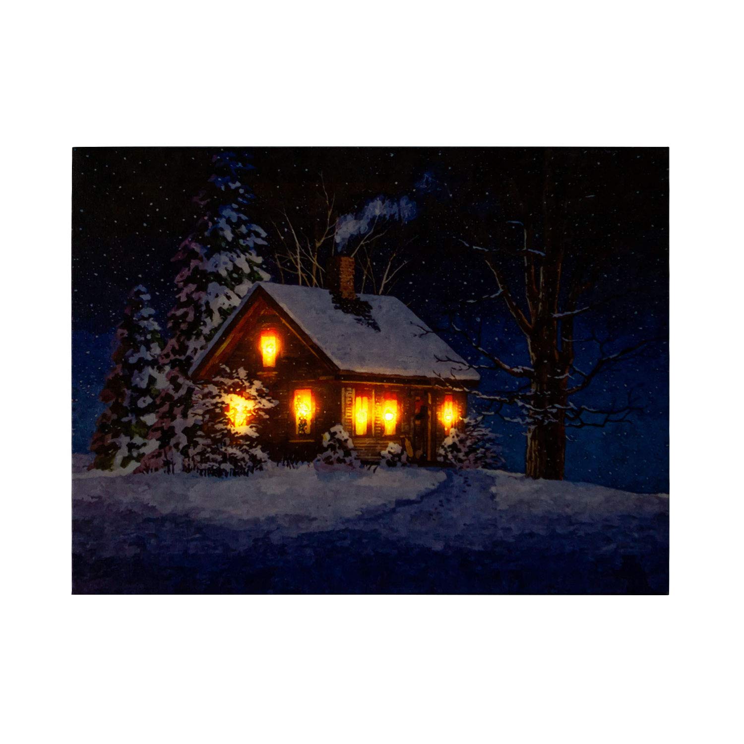 NIKKY HOME 16x12 Inch Christmas LED Lighted Canvas Wall Art - Snow House Holiday Decor for Living Room, Bedroom & Office