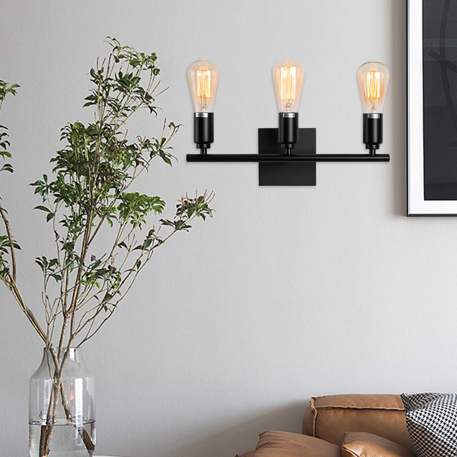 Black 3-Light Wall Sconce Lighting Fixture - Modern Vanity Lights for Bathroom, Hallway, Kitchen, Bedroom & Living Room - Perfect for Ambient Lighting and Home Decor