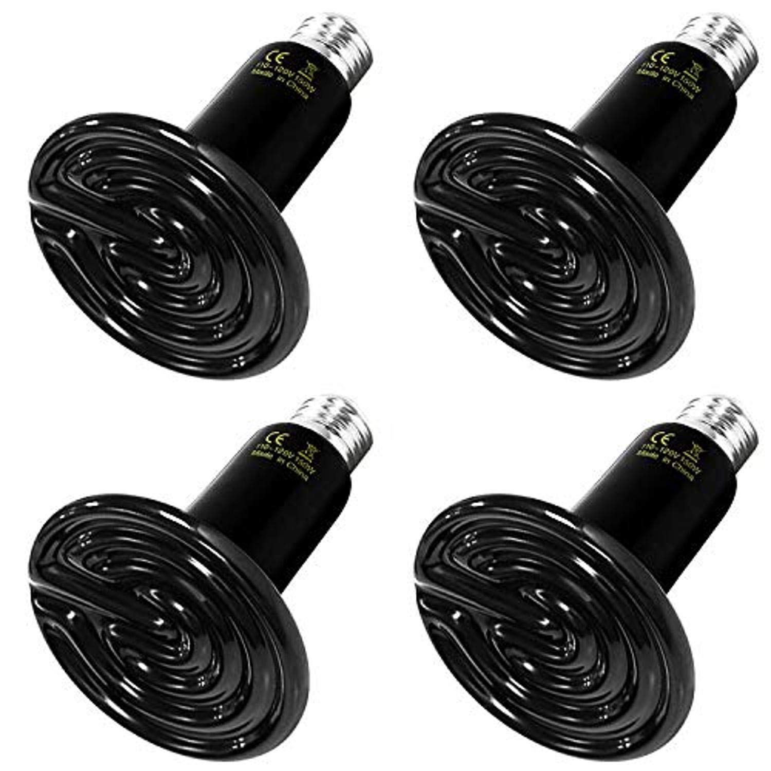 Simple Deluxe 100W 4 Pack Ceramic Heat Emitter Bulb - Reptile Heat Lamp, No Light Brooder Coop Heater for Amphibian Pets, Chicken Incubation & Terrarium Heating - Ideal for Reptile Tanks, Chicken Coops & Pet Habitats
