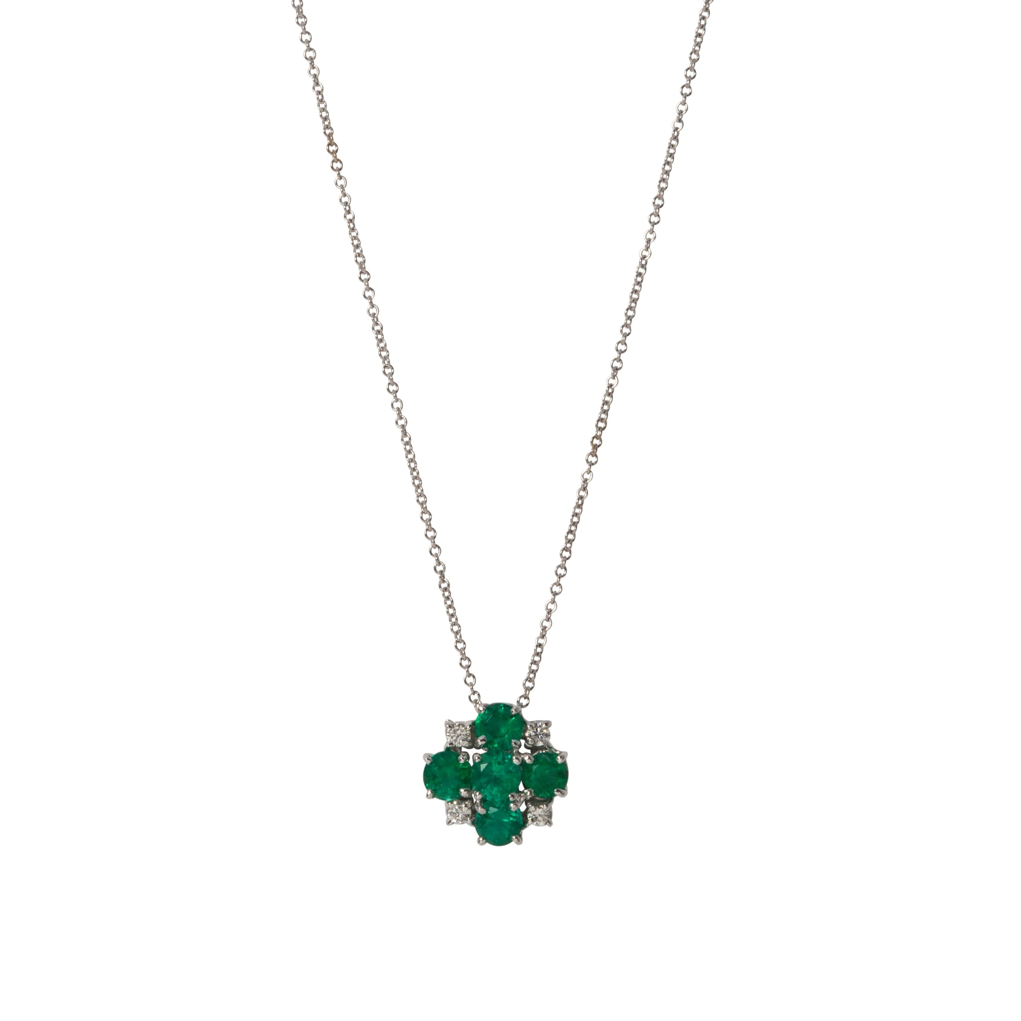 1.18ctw Round Emerald & Diamond 18K White Gold Pendant Necklace for Women - Elegant Jewelry Gift for Birthday, Anniversary & Special Occasions