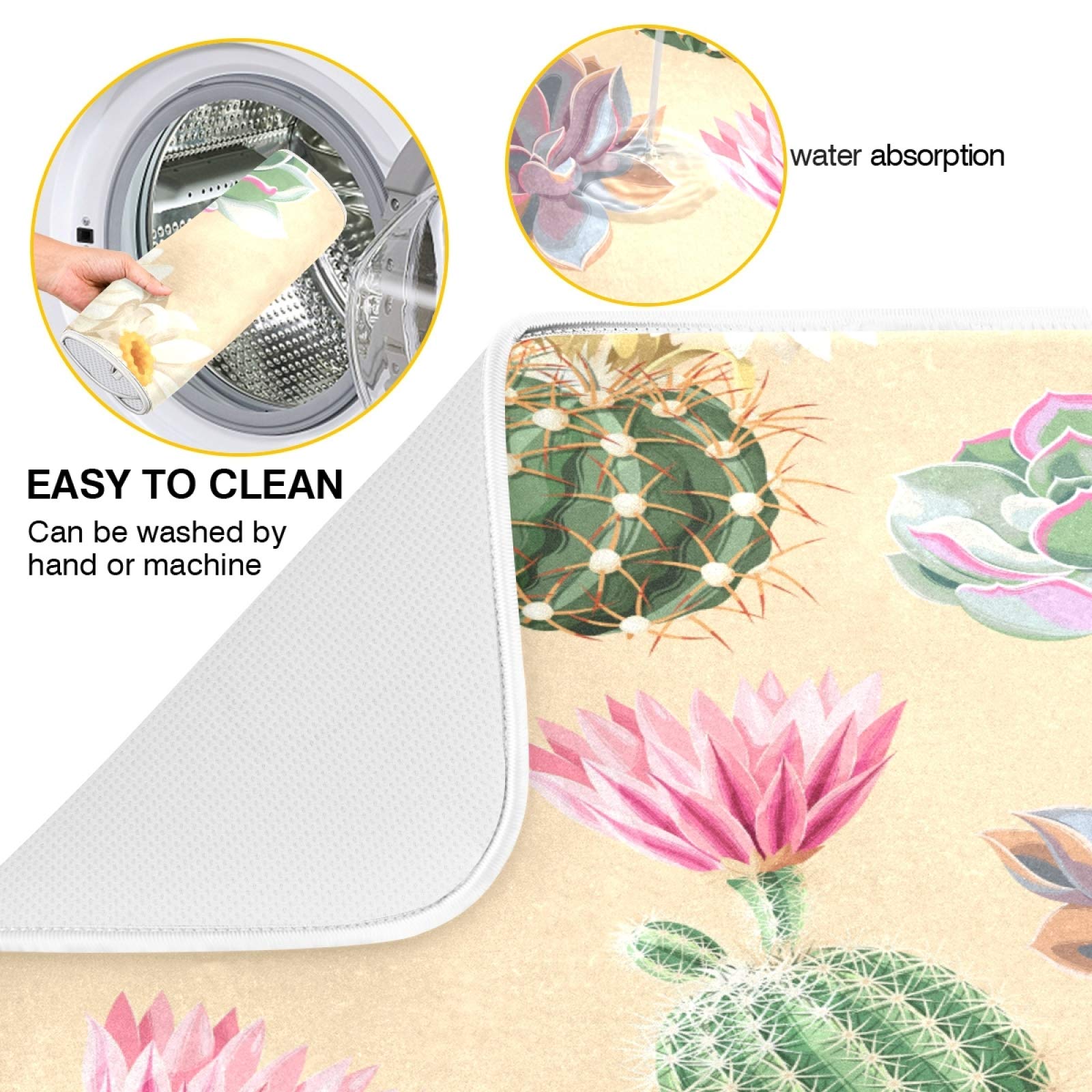 Cute Succulent Cactus Dish Drying Mat - Super Absorbent Microfiber for Kitchen Counter - Heat-Resistant 16x18 Inch - Perfect for Drying Dishes Safely