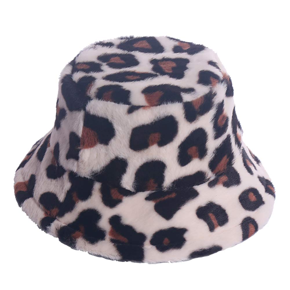 Vintage Leopard Print Winter Bucket Hat for Women & Men - Warm Faux Fur Fisherman Cap with Fleece Lining - Cozy Cold Weather Accessory for Outdoor Activities, Skiing, and Winter Fashion