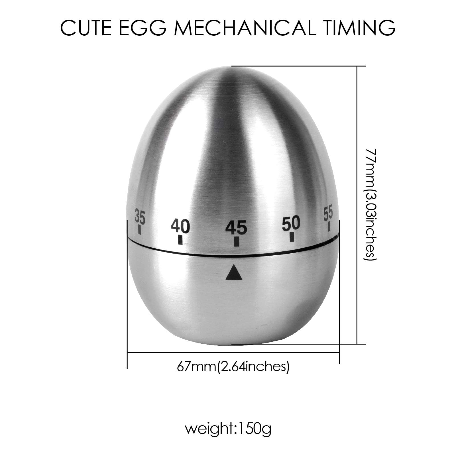 Jayron JR-WG015 Stainless Steel Mechanical Kitchen Timer - 60 Minute Countdown Alarm Clock for Cooking, Baking, Learning & Classroom Use | Durable Rotating Egg Design for Home & Professional Kitchens