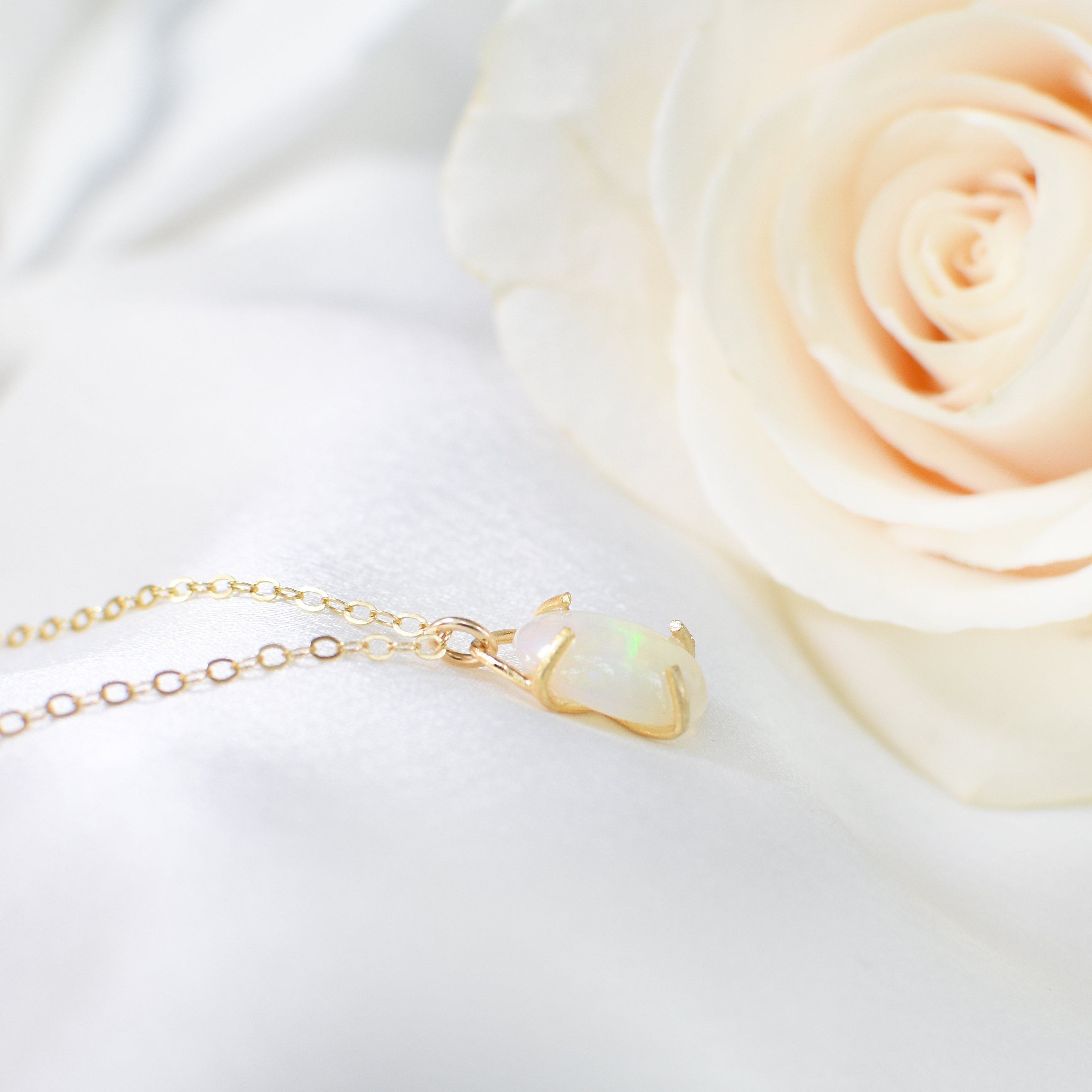 Fire Opal Huggie Charm Necklace - 14K Gold Filled Dainty Jewelry for Women - Perfect for Everyday Wear, Date Nights & Special Occasions
