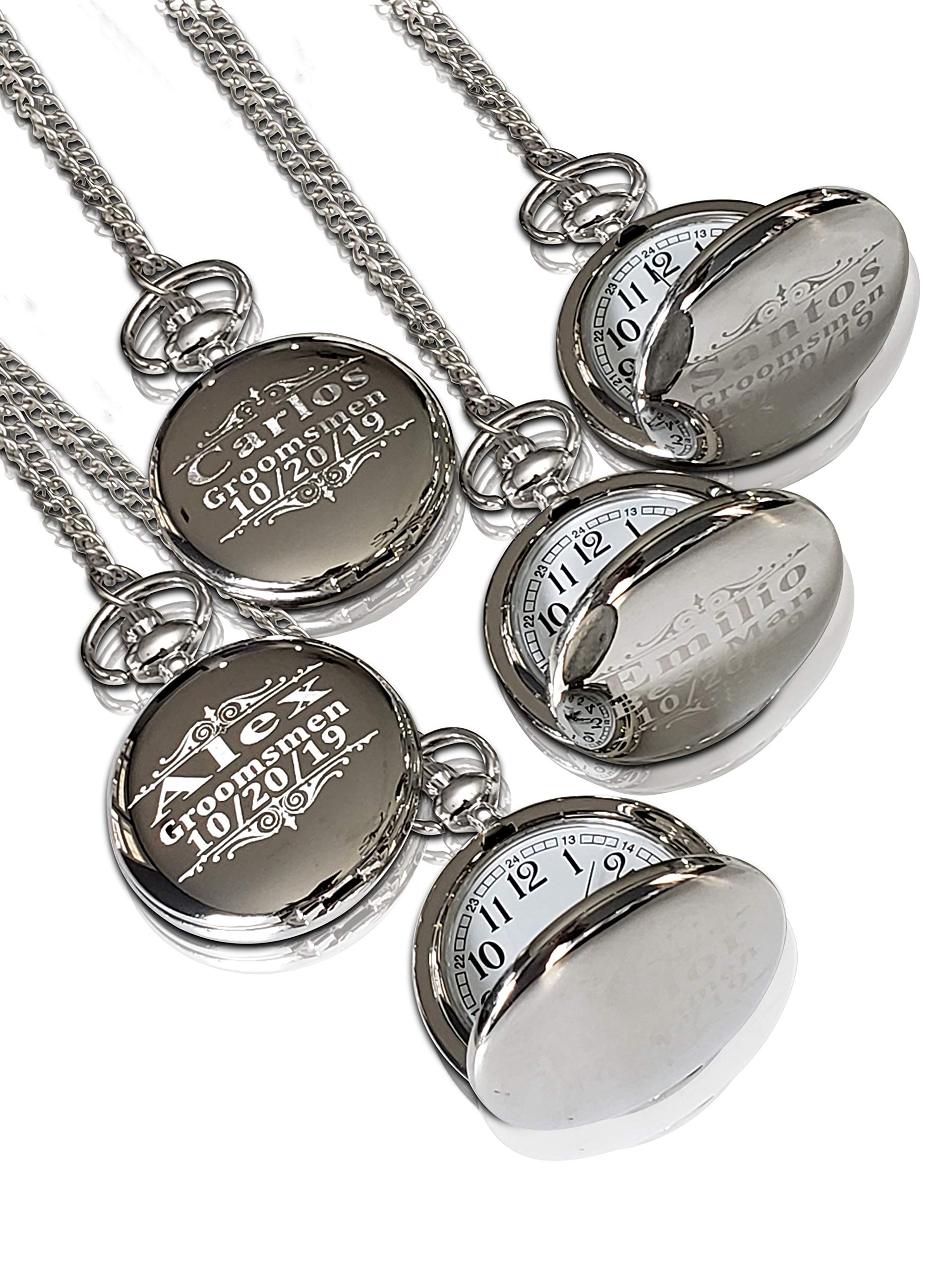 8-Piece Groomsmen Pocket Watch Set with Chain, Engraving & Gift Box - 4 Color Options - Perfect for Weddings, Anniversaries & Special Occasions