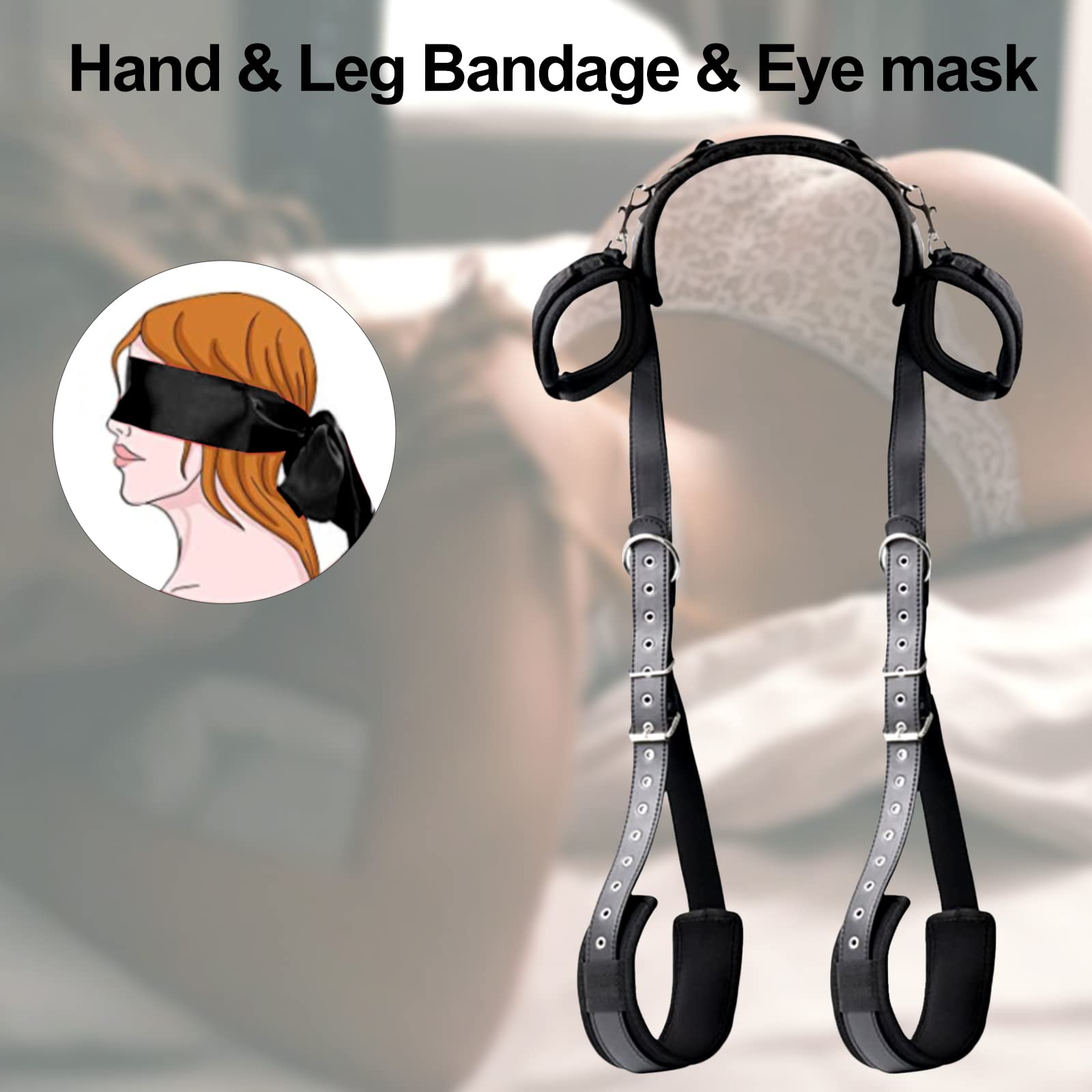 BDSM Bondage Set - Adjustable Handcuffs, Leg Straps, Restraint Ropes & Blindfold for Couples - Portable SM Sex Toys for Bedroom Play & Role Play Games