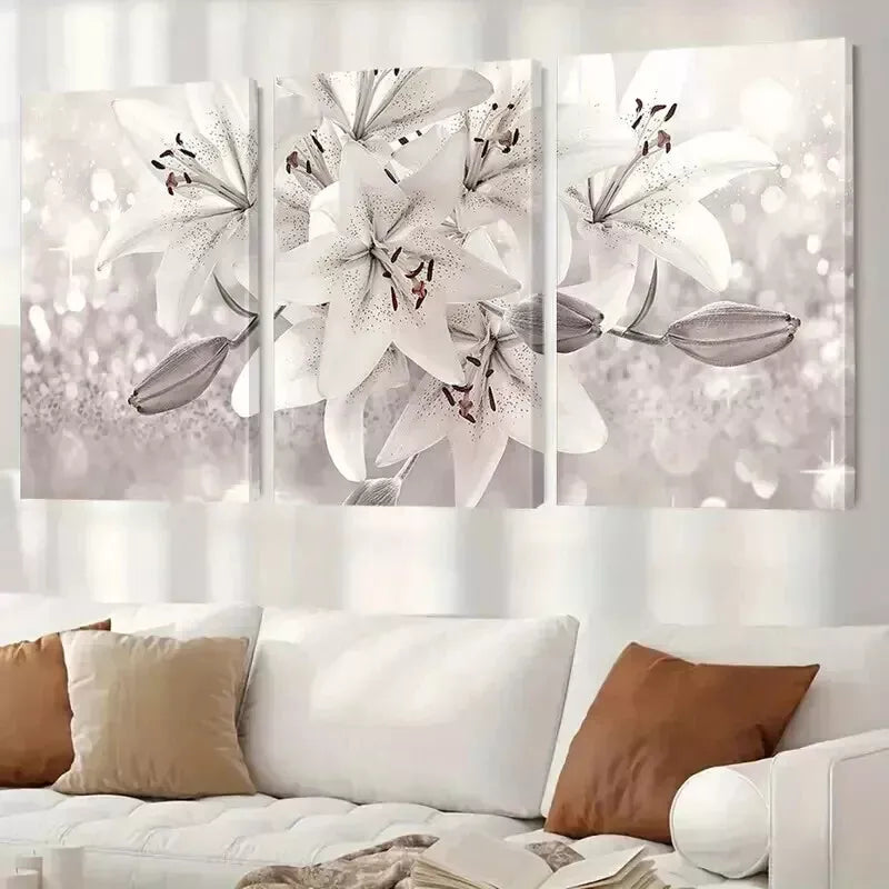 3-Piece White Lily Flower Wall Art Set - Framed Canvas 50x70cm - High Quality Print - 100% Australian Made - Ready to Hang - Perfect for Living Room, Bedroom & Office Decor