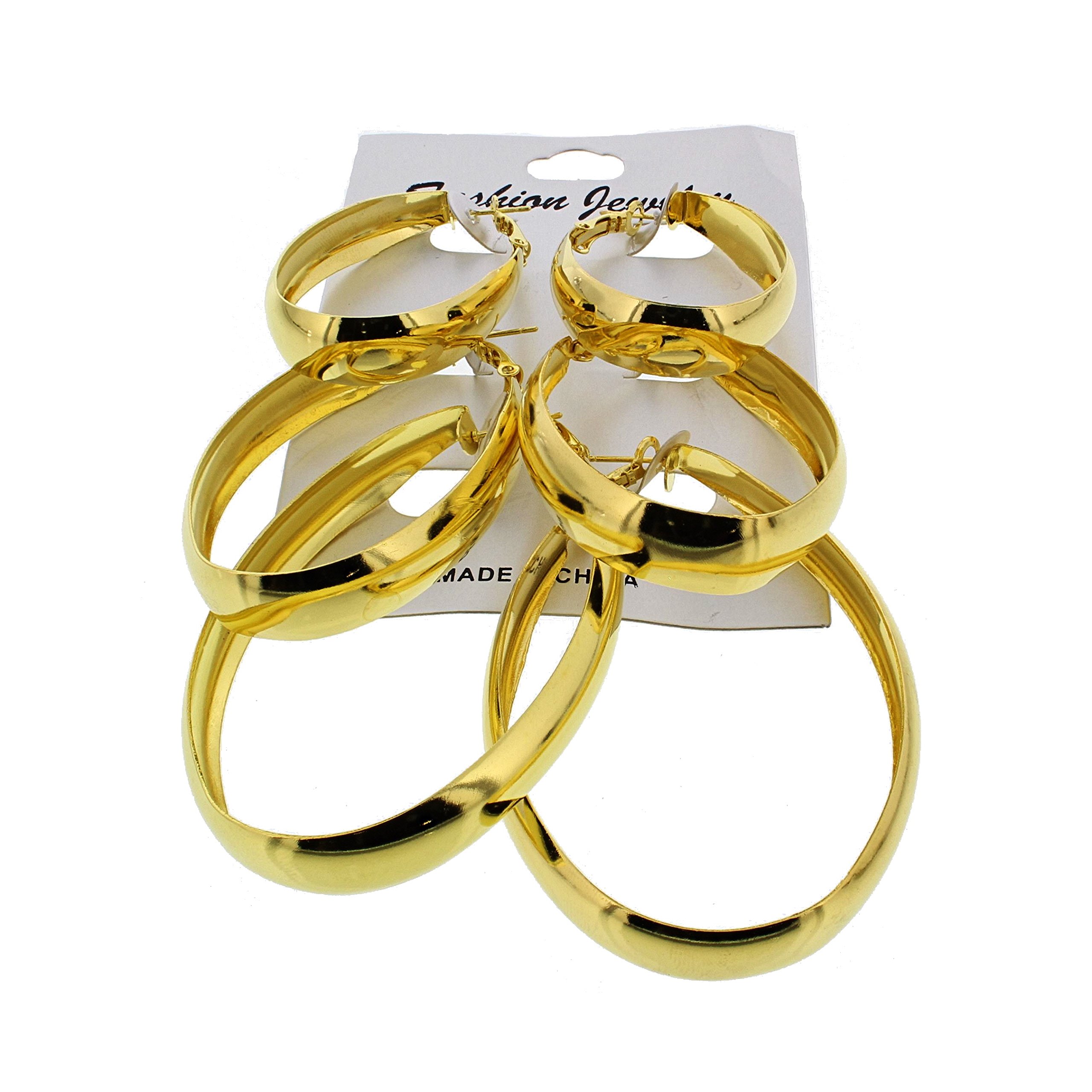 Zac's Alter Ego 3 on a Card Gold & Silver Oval Plain Hoop Earrings for Women - Elegant Everyday Jewelry for Office, Party & Special Occasions