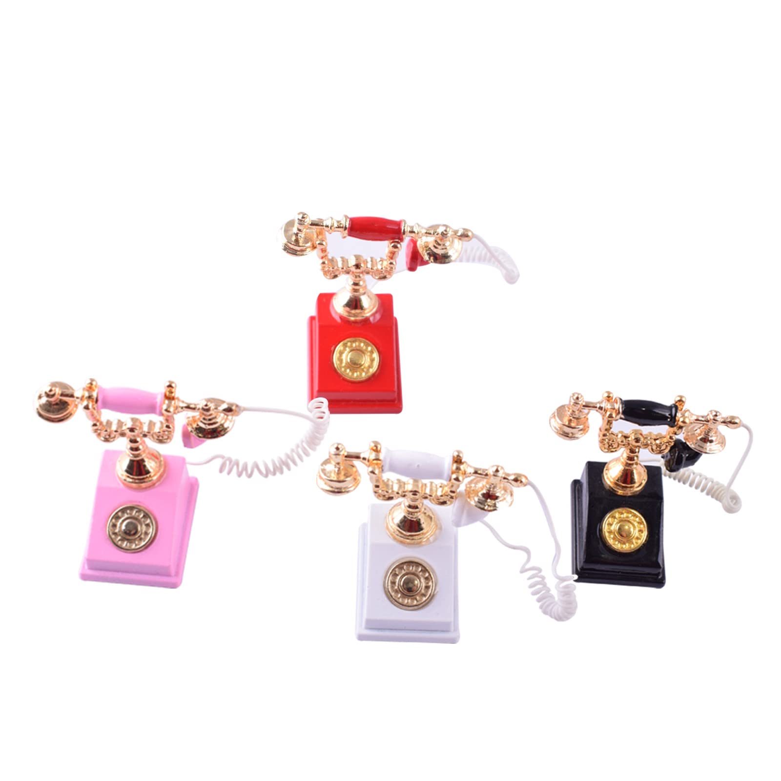 Vintage Miniature Dollhouse Accessories - Retro Children's Phone Toy, Wall Mount Rotary Dial Telephone & Gramophone Replica for Kids (White) - Perfect for Dollhouse Decor, Kids Pretend Play & Vintage Home Decoration