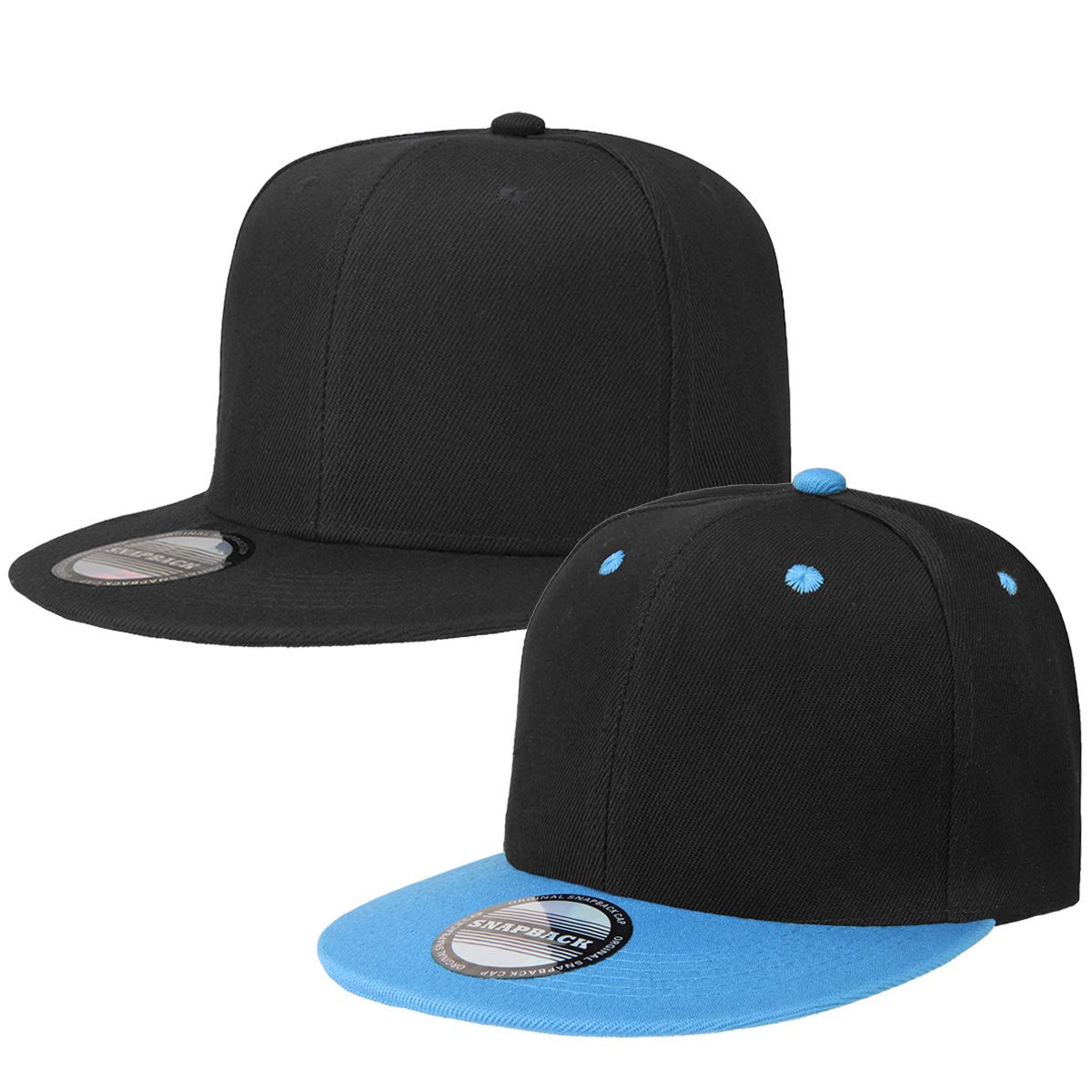 Falari 2-Pack Classic Snapback Hats - Adjustable Flat Bill Blank Solid Color Baseball Caps for Men & Women | Hip Hop Style, Streetwear Fashion, Casual Outdoor Wear
