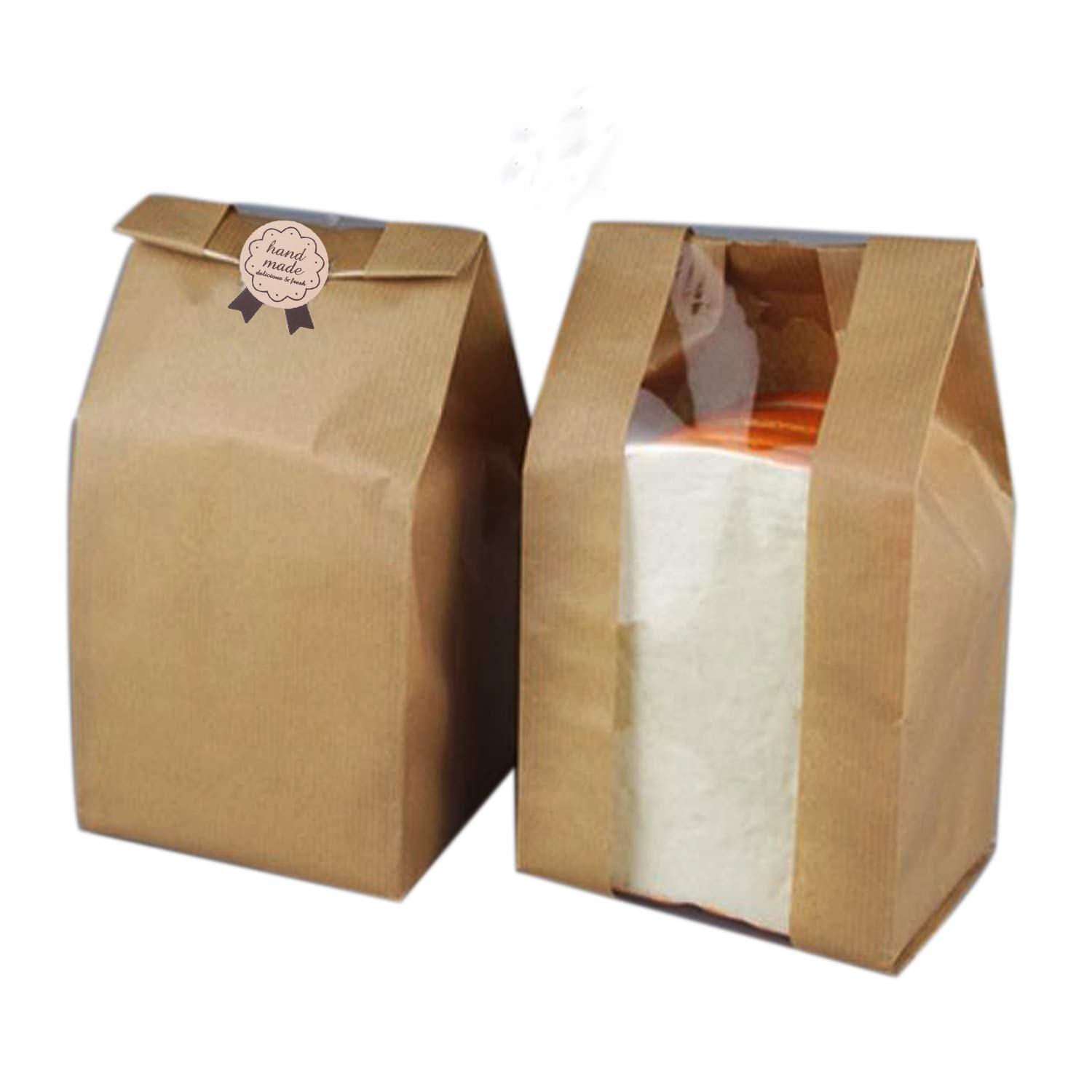 30 Pack Kraft Paper Bread Bags with Front Window & Label Seal Sticker - 12.2