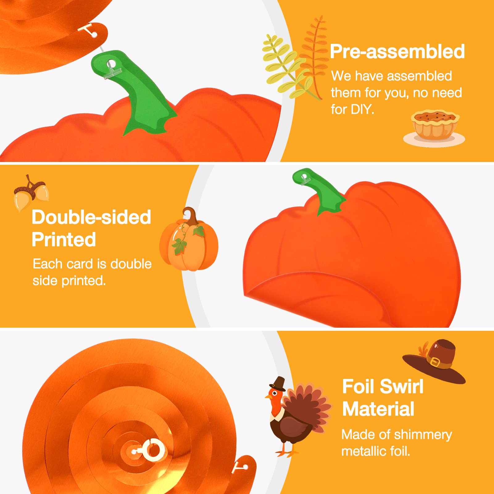 Thanksgiving Swirl Hanging Decorations - Fall & Autumn Home, Office, Birthday, Classroom Party Decor - Perfect for Thanksgiving, Harvest Festivals & Seasonal Celebrations