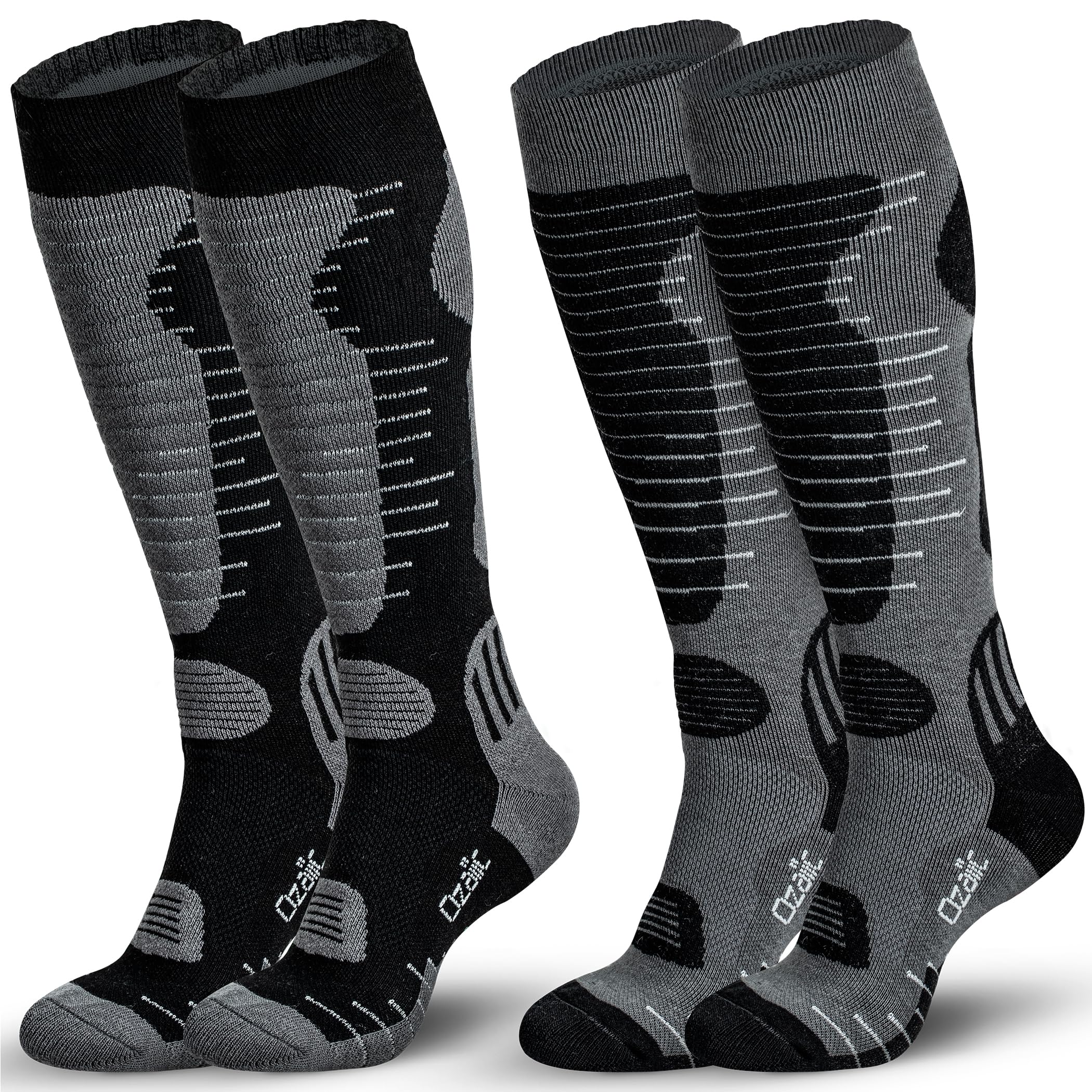 Merino Wool Ski Socks for Men & Women - 2 Pairs Warm Thermal Performance for Skiing & Snowboarding