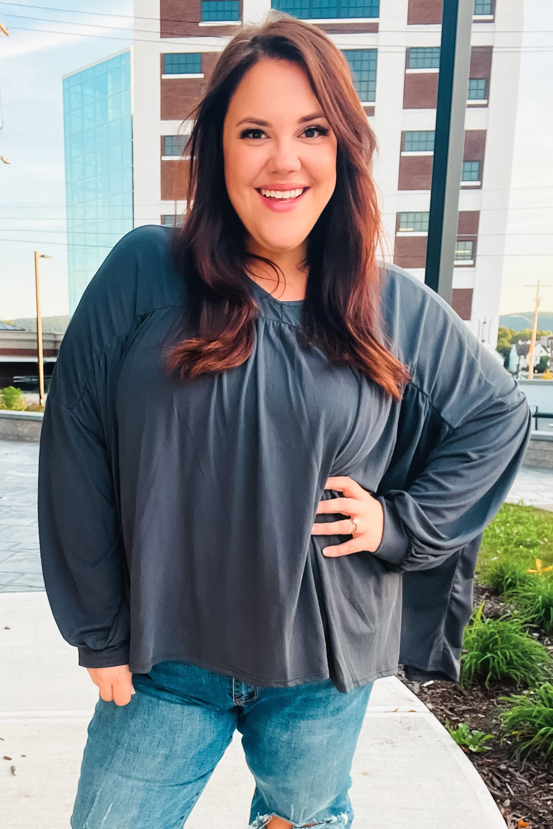 Stylish Charcoal V-Neck Modal Knit Top for Women - Comfortable & Breathable Casual Wear for Office, Date Night & Everyday Outfits