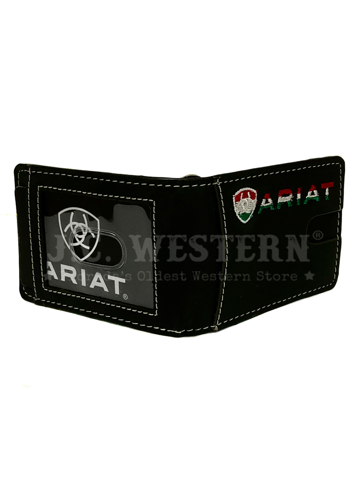 Ariat A3555401 Men's Leather Money Clip Wallet with Mexico Flag Design - Black - Perfect for Everyday Use & Travel Accessories