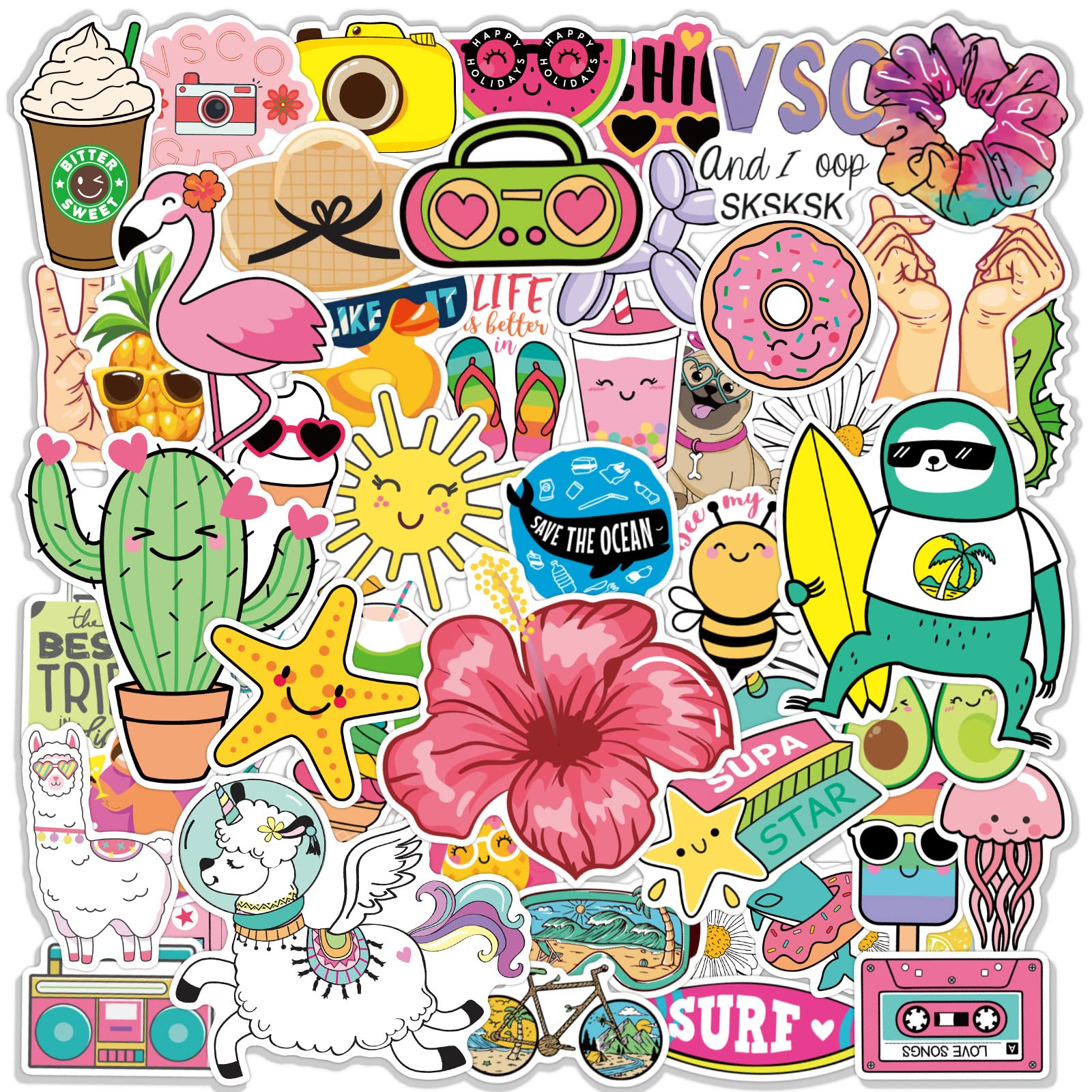 65pcs Aesthetic VSCO Stickers for Water Bottles & Laptops - Waterproof Vinyl Decals, Cute Cartoon Stickers for Girls, Teens, Scrapbooking & Journaling - Perfect for DIY Crafts, School Supplies & Personalizing Accessories