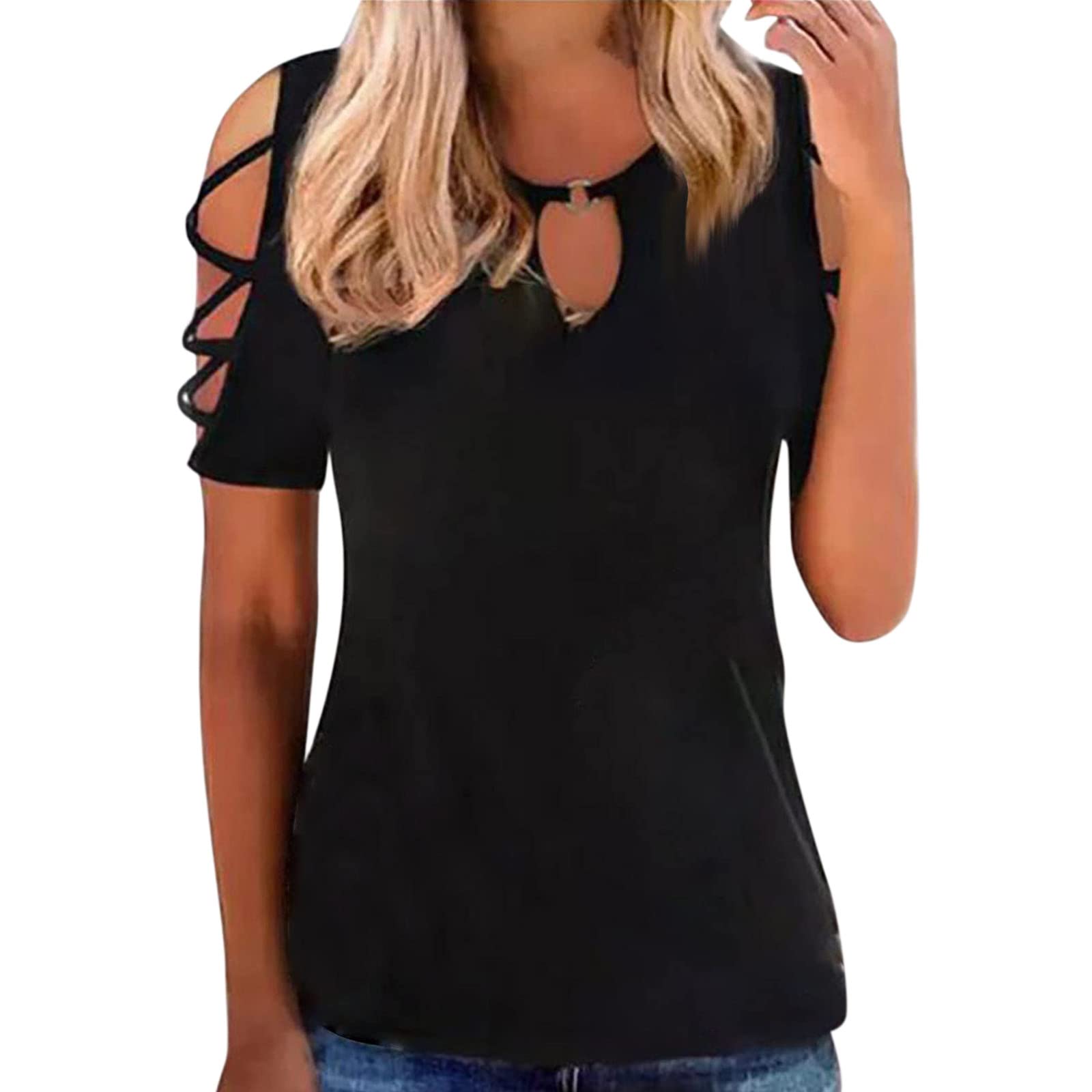 Women's Sexy Summer Tees - Crewneck Hollow Out Short Sleeve Tops in Cotton Polyester Blend | Perfect for Beach, Vacation & Casual Outfits