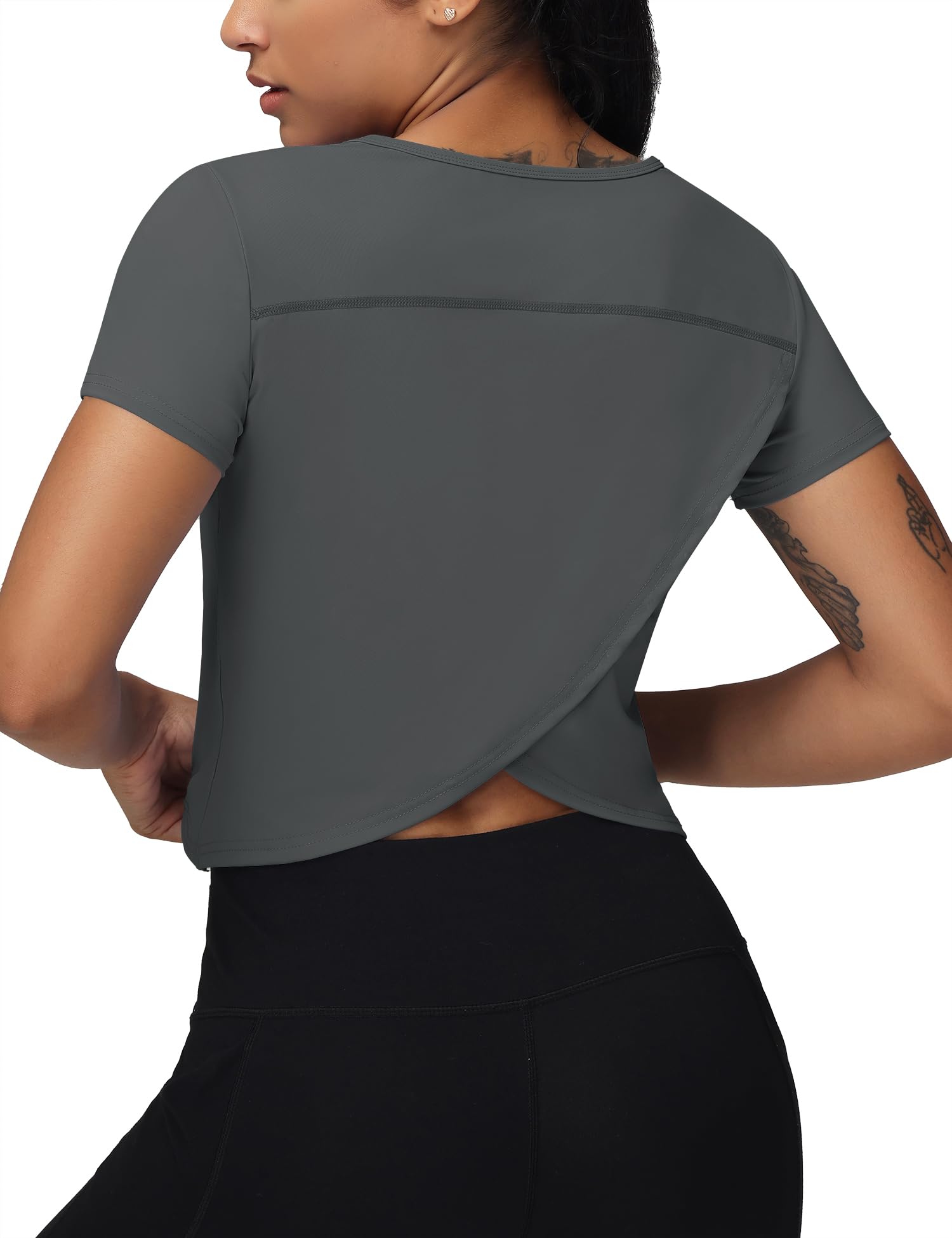 Micron Women's Crop Workout Tops - Split Back Short Sleeve Athletic Shirts for Gym, Yoga & Running | Fitted Basic Tee for Women's Fitness & Activewear