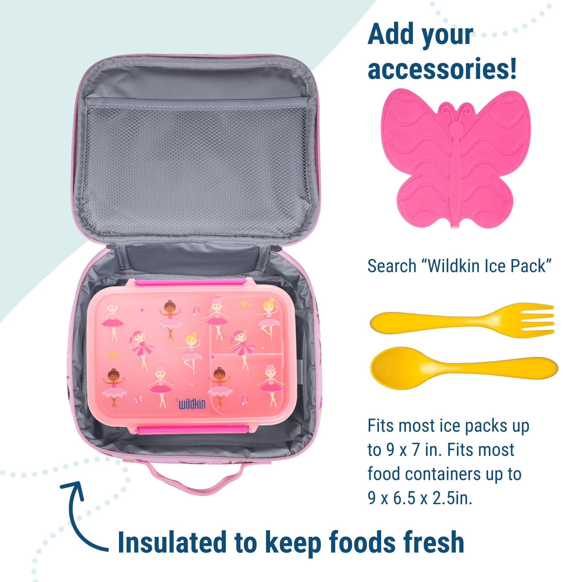 Wildkin Insulated Lunch Box for Kids - School & Travel Snacks (Ballerina)