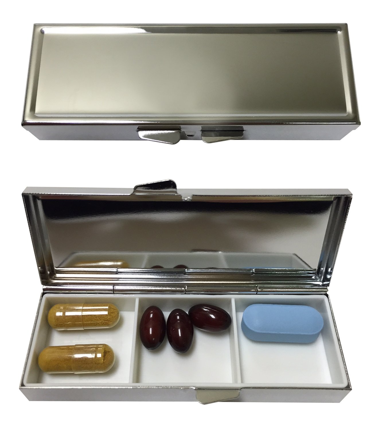Premium Silver 3-Compartment Pill Organizer Box - Daily Medication Storage for Travel, Home & Office Use