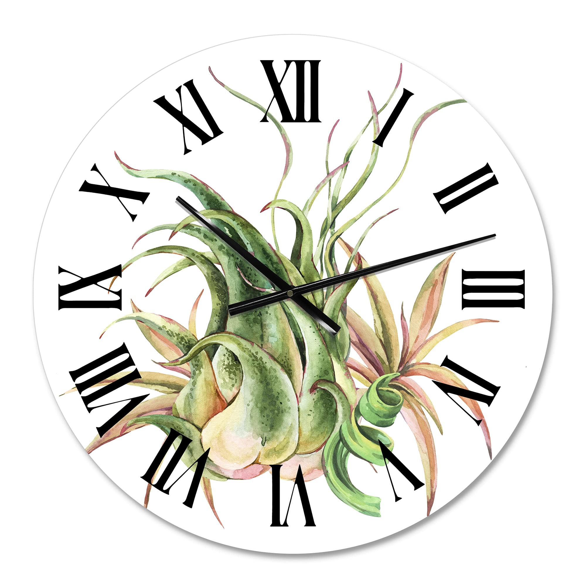 Farmhouse Wall Clock with Tropical Leaves & Air Plant Design - Large Floral Botanical Wall Clock for Living Room, Kitchen, Bedroom Decor | Perfect for Home, Office & Gift Giving