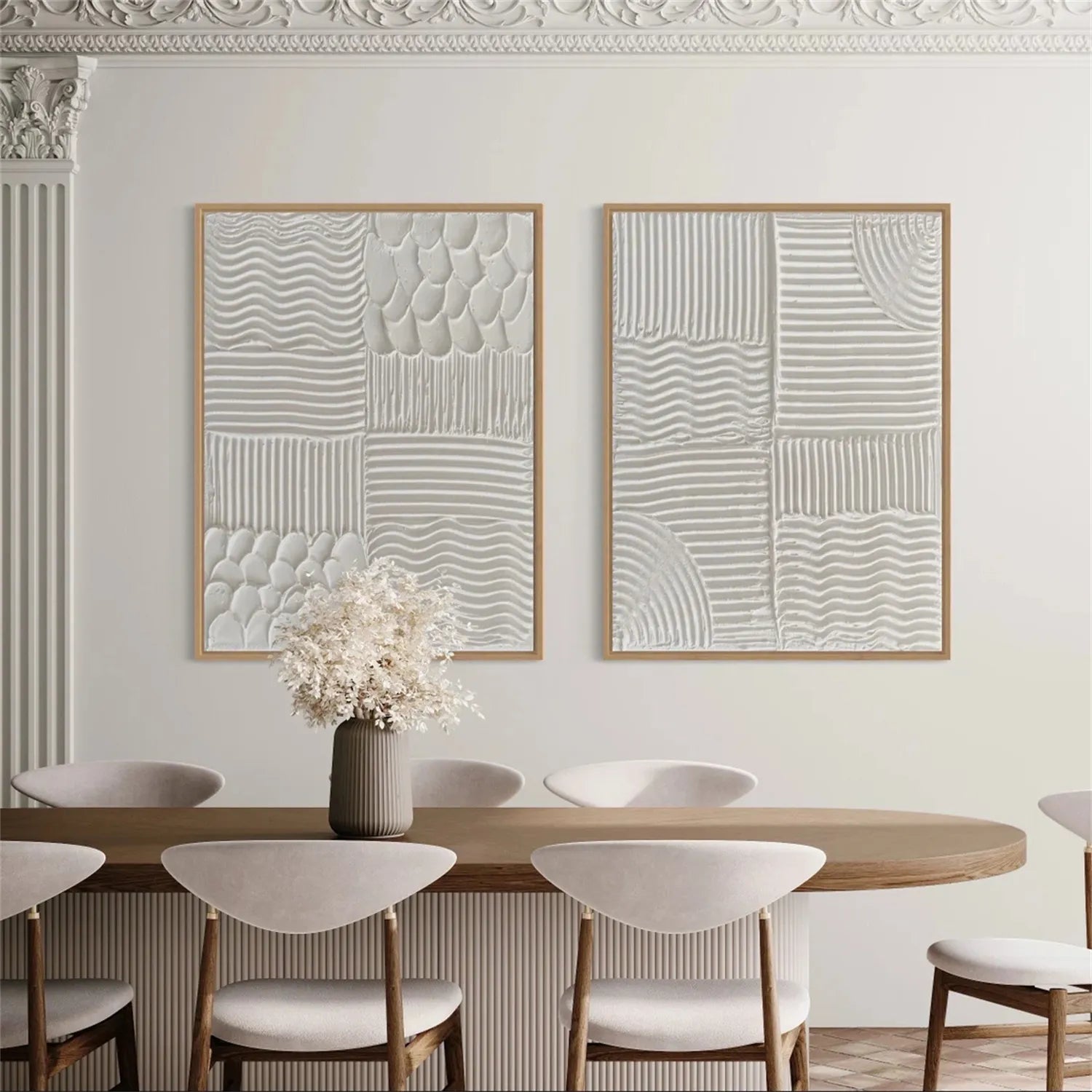 Minimalist Textured Plaster Art Paintings - Set of 2 Modern Abstract Wall Decor for Living Room & Bedroom | #MM278