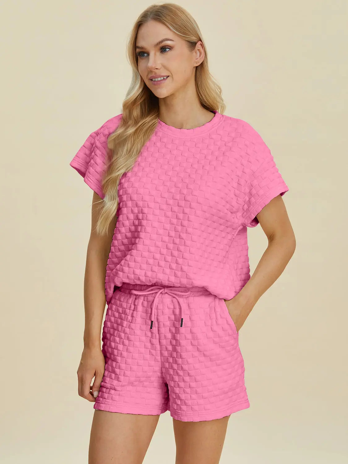 Double Take Full Size Texture T-Shirt and Shorts Set for Men - Comfortable Cotton Outfit for Casual Wear, Gym, and Lounge