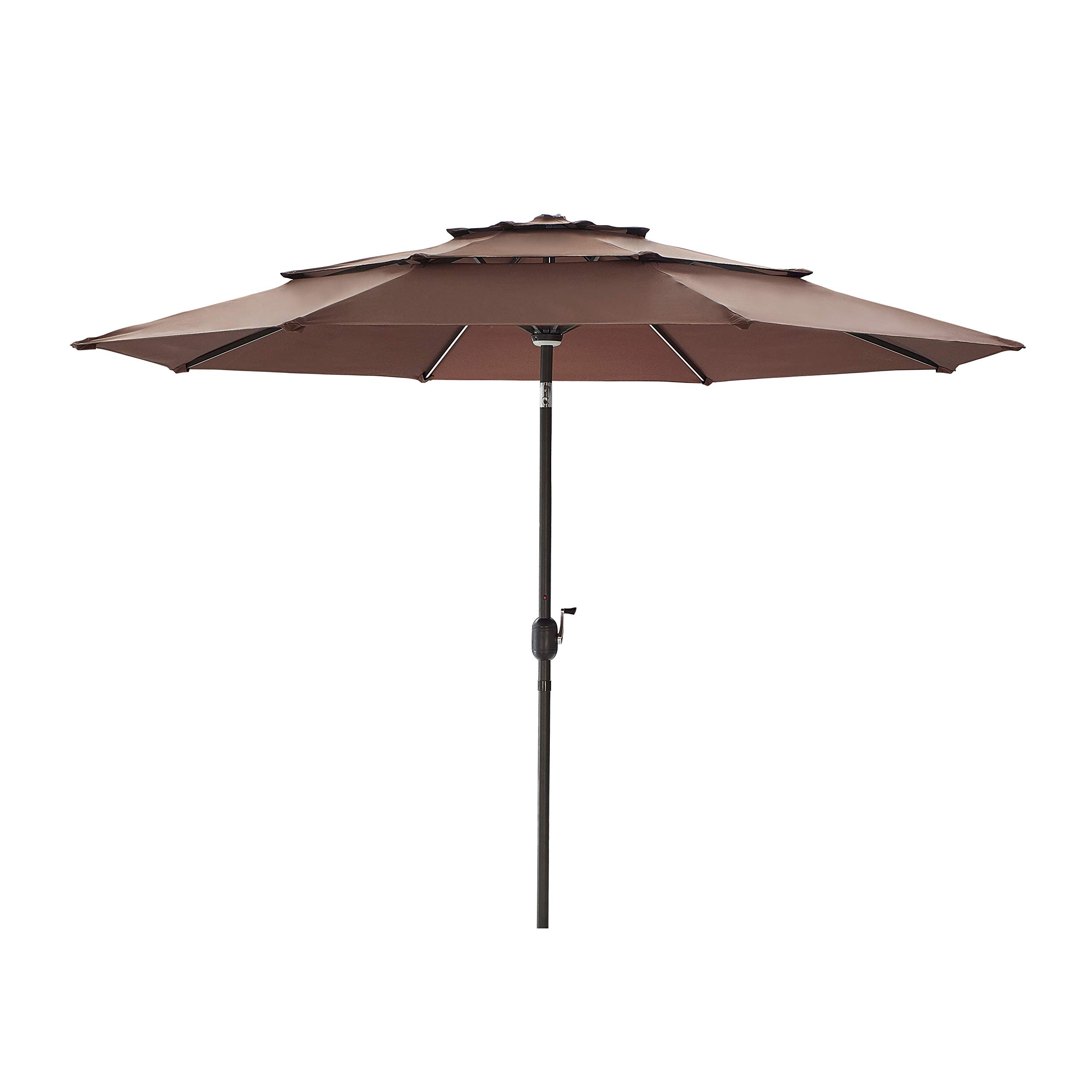 LOKATSE HOME 9.5 Foot Solar Powered LED Patio Umbrella with 3-Tier Design, Tilt Adjustment & Crank Handle - 8 Aluminum Ribs & Metal Pole for Outdoor Garden, Deck, Poolside & Market Use - Perfect for Backyard, Patio Furniture and Coffee Shop Outdoor Seating